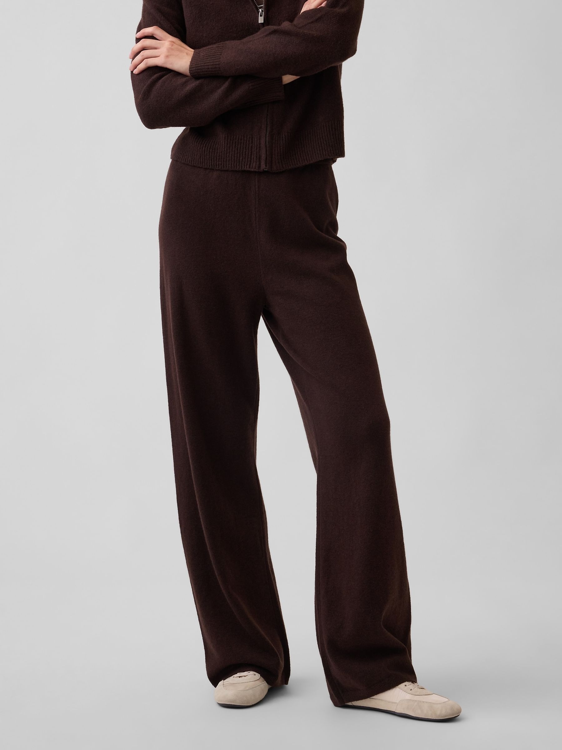 Dark Brown CashSoft Loose Knitted Trousers - Image 1 of 5 Dark Brown CashSoft Loose Knitted Trousers - Image 1 of 5