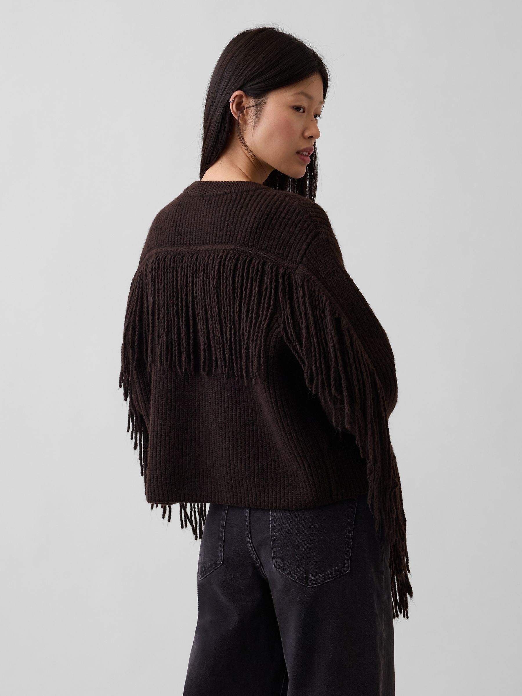 Brown Relaxed Fringe Cardigan - Image 2 of 4