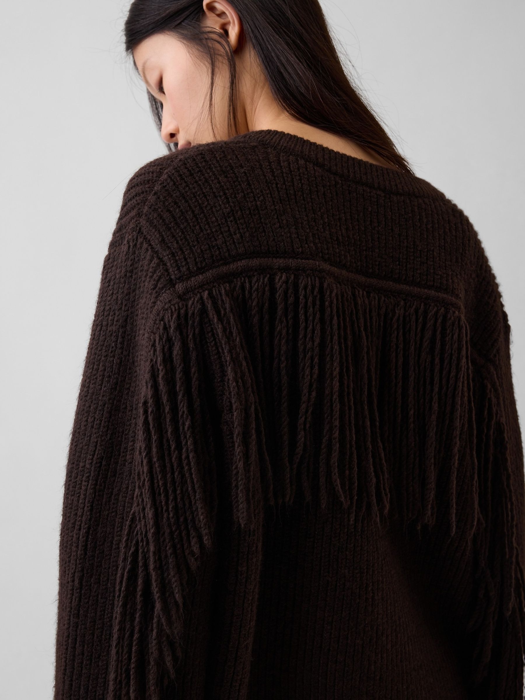 Brown Relaxed Fringe Cardigan - Image 4 of 4