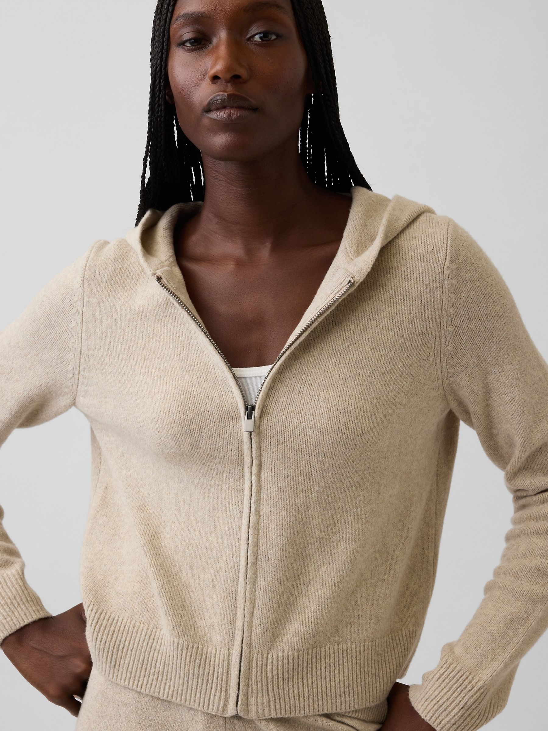 Beige CashSoft Zip-Up Hoodie - Image 4 of 5
