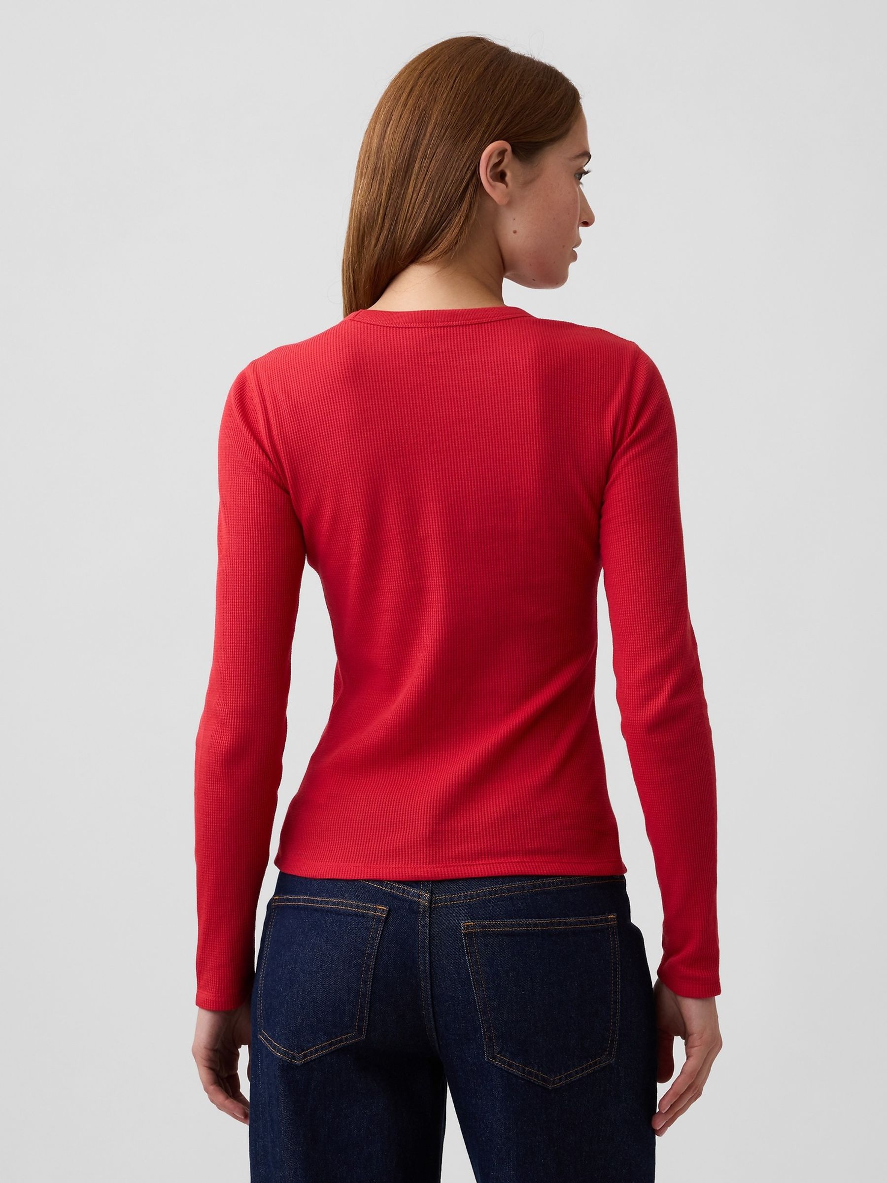 Red Waffle Knit Long Sleeve T-Shirt - Image 2 of 5