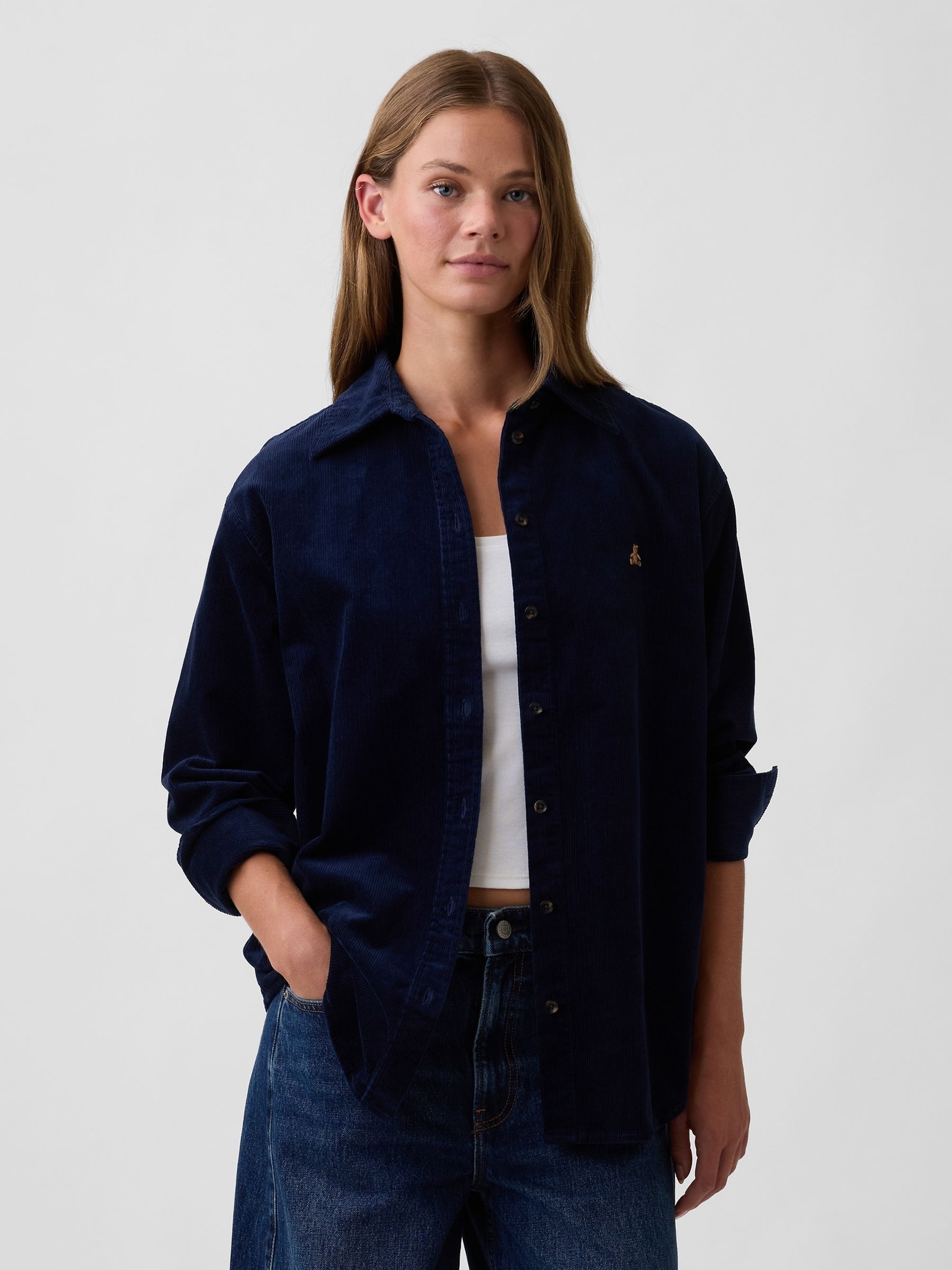 Navy Corduroy Oversized Shirt - Image 1 of 5