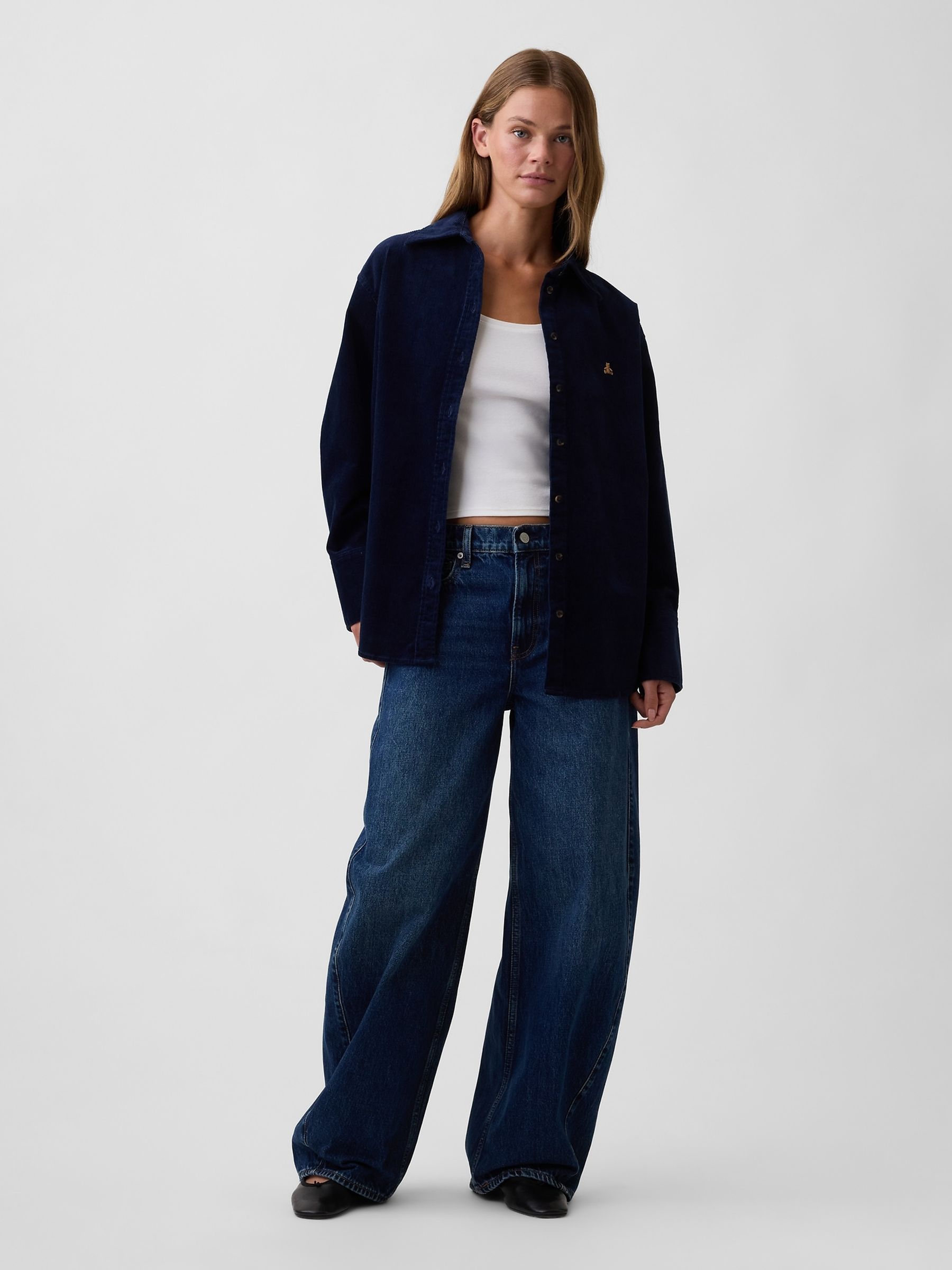 Navy Corduroy Oversized Shirt - Image 3 of 5