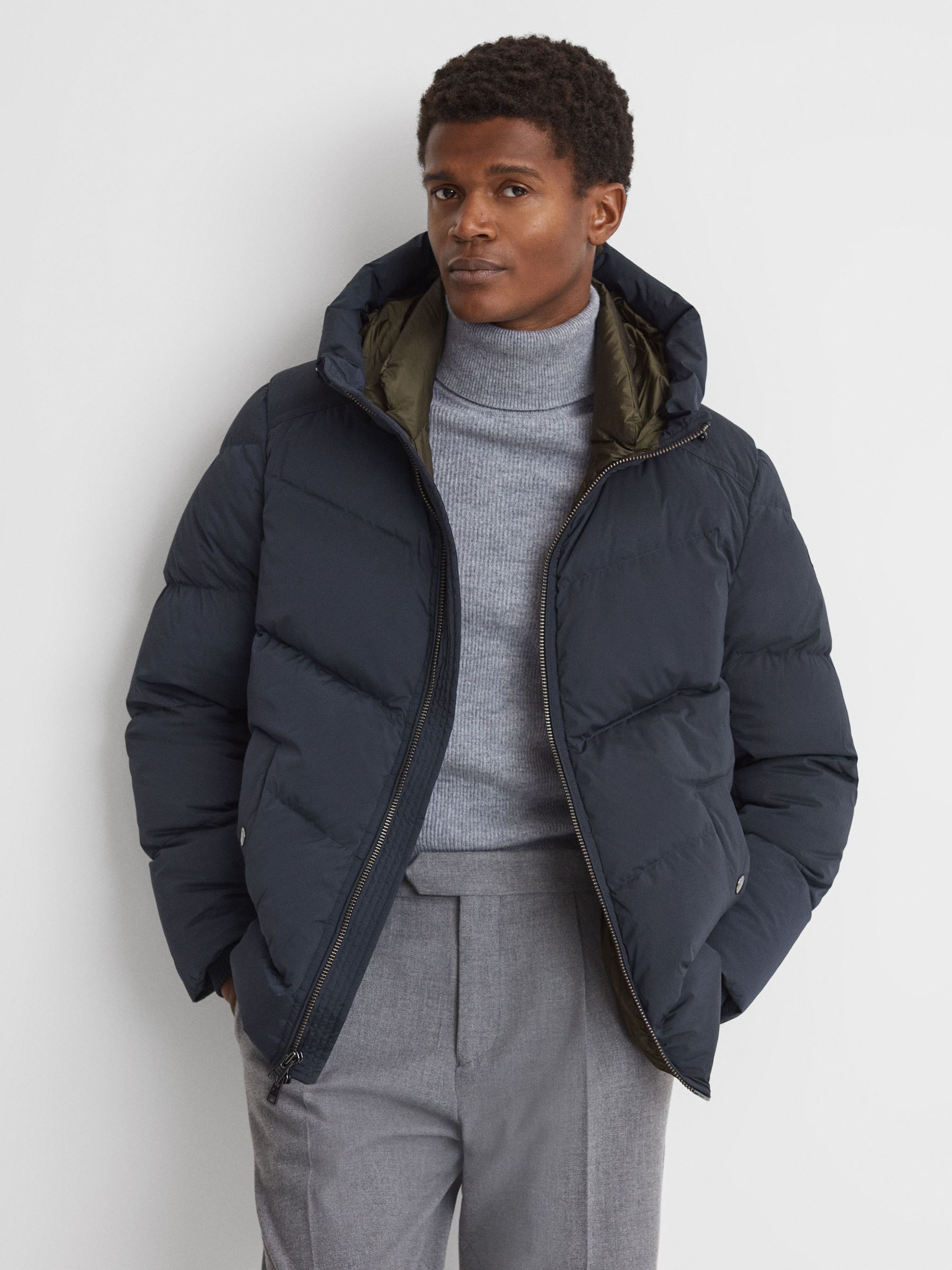 Woolrich Premium Down Quilted Coat in Melton Blue - Image 1 of 9