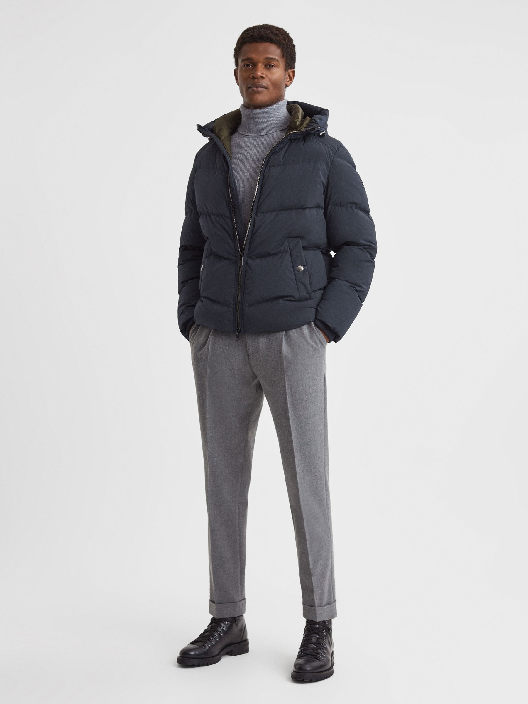 Woolrich Premium Down Quilted Coat in Melton Blue - Image 3 of 9