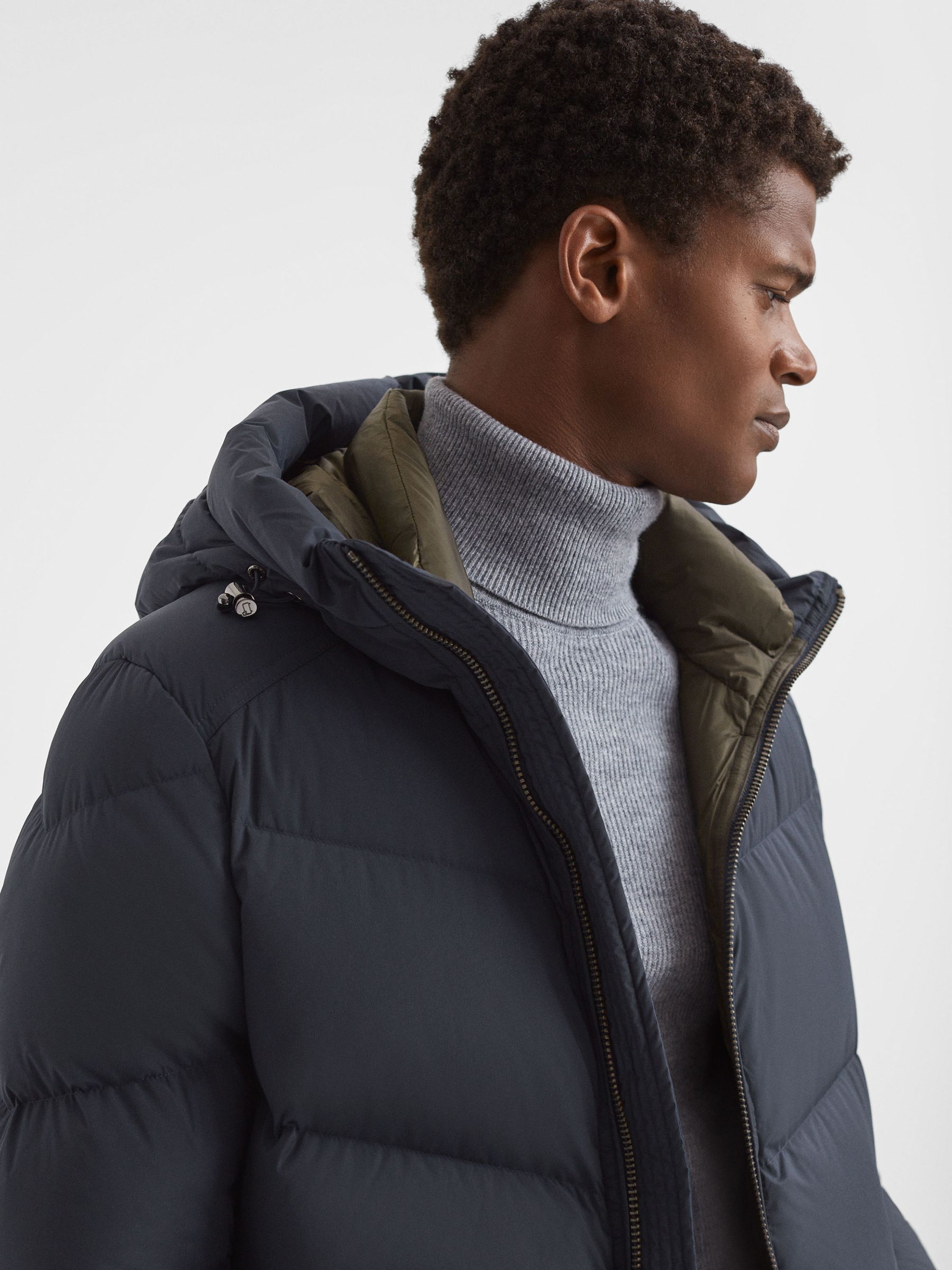 Woolrich Premium Down Quilted Coat in Melton Blue - Image 4 of 9