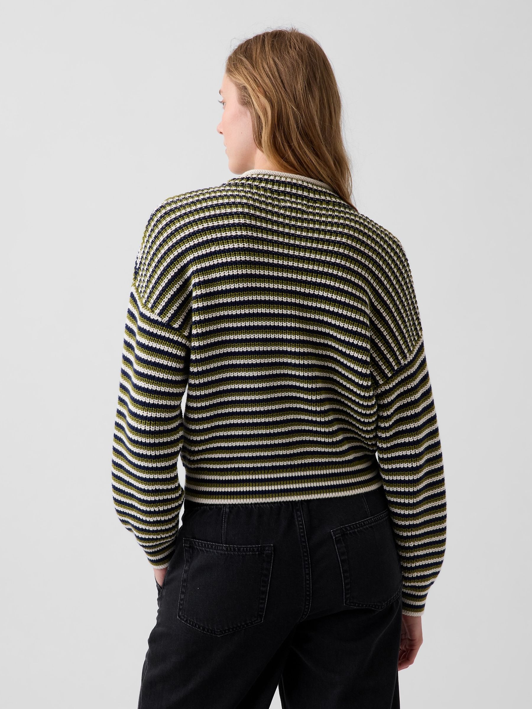 Green Stripe Oversized Rolled Neck Jumper - Image 2 of 4