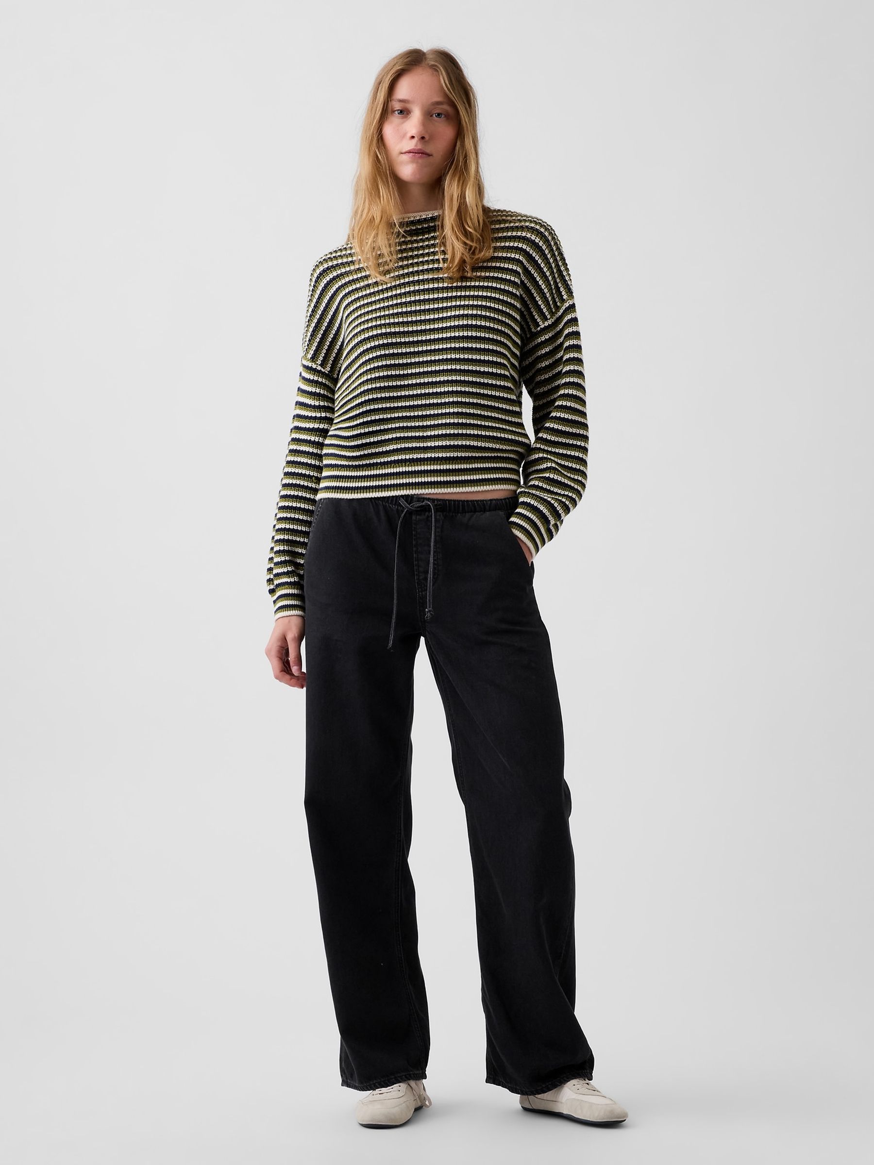 Green Stripe Oversized Rolled Neck Jumper - Image 3 of 4