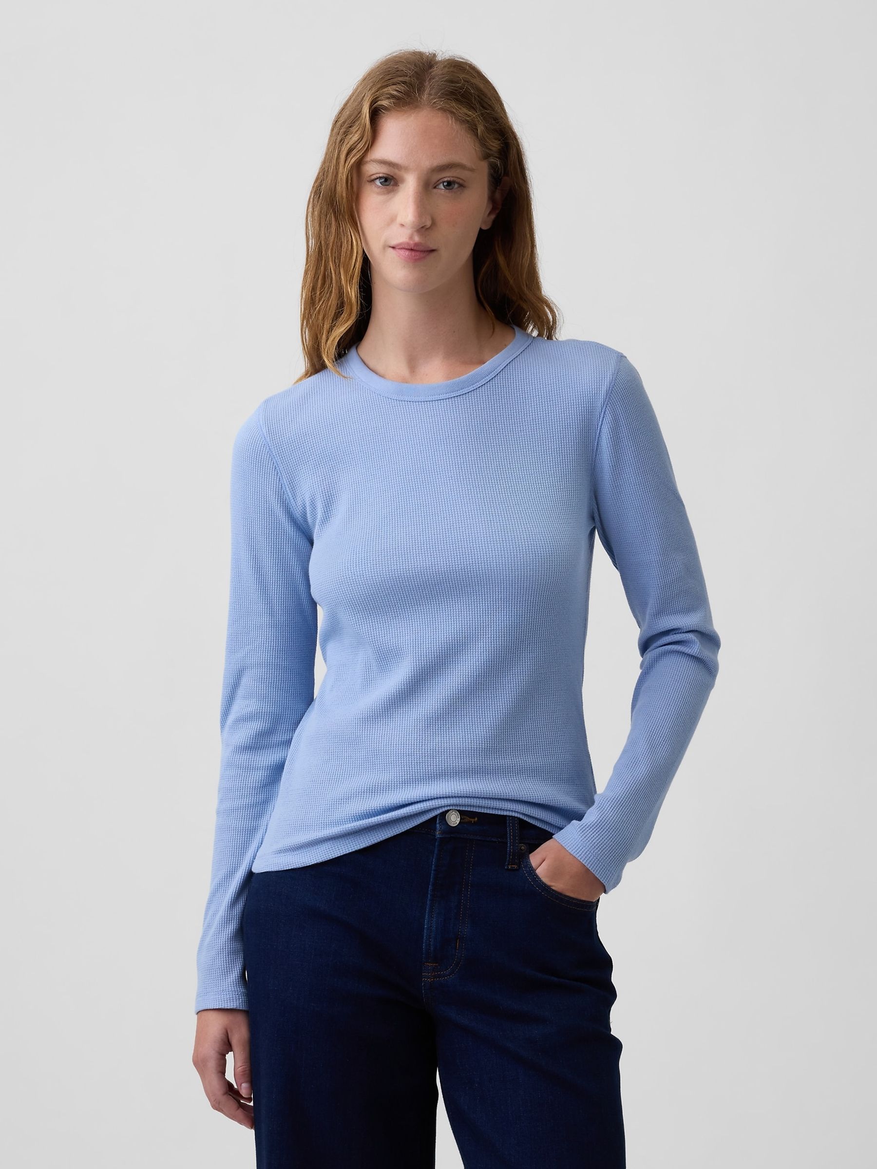 Blue Waffle Knit Long Sleeve T-Shirt - Image 1 of 5