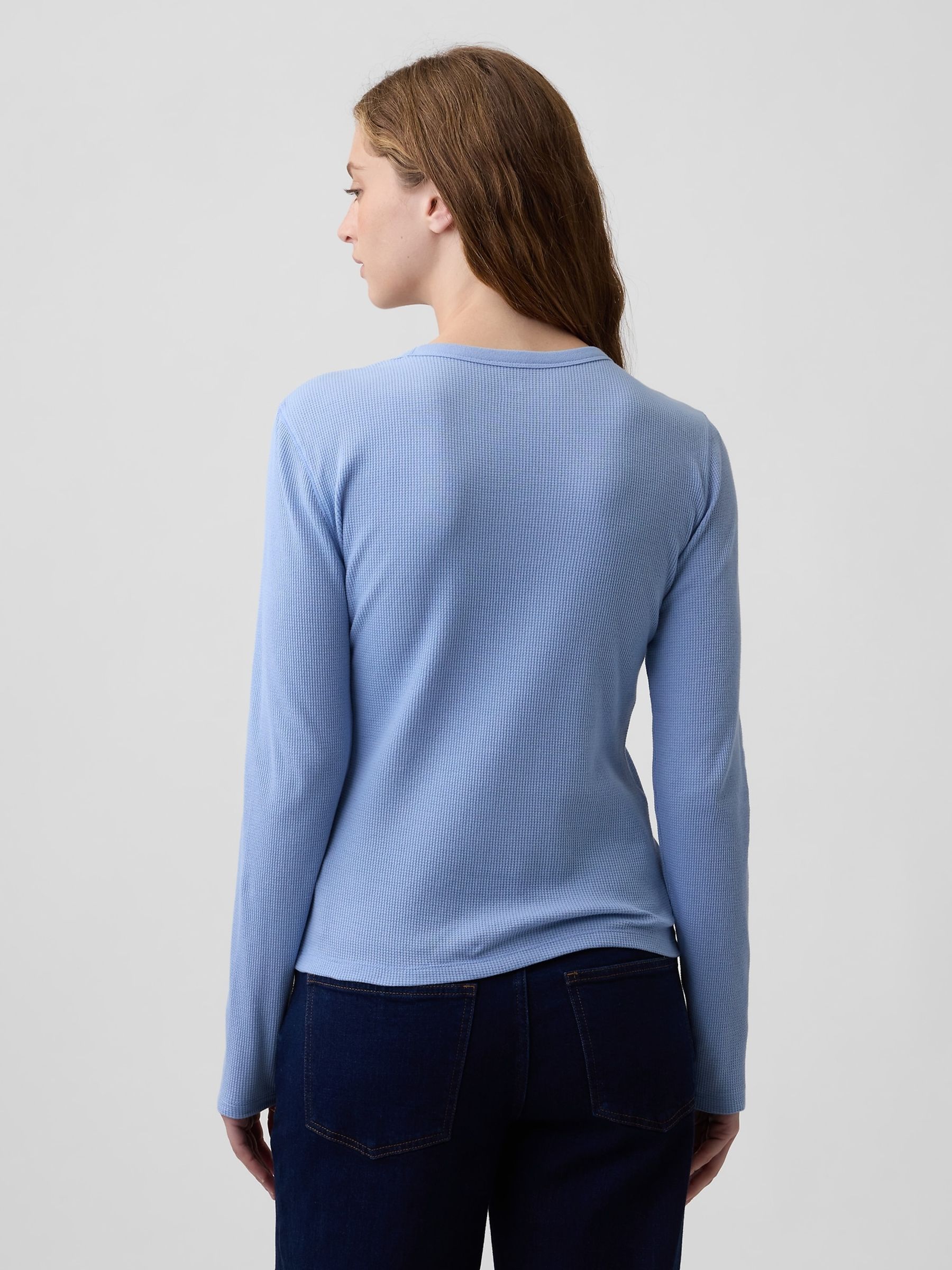 Blue Waffle Knit Long Sleeve T-Shirt - Image 2 of 5