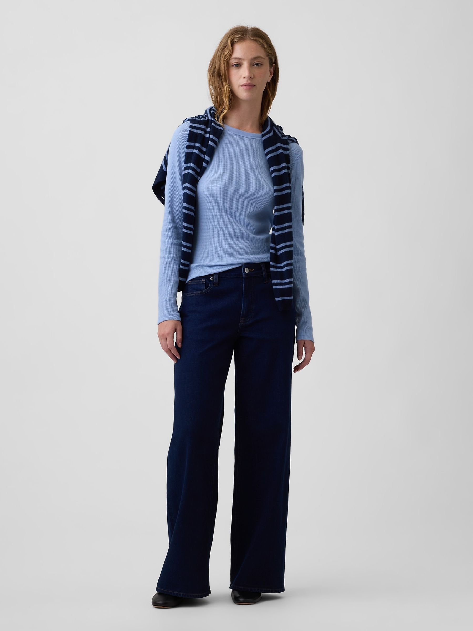 Blue Waffle Knit Long Sleeve T-Shirt - Image 3 of 5