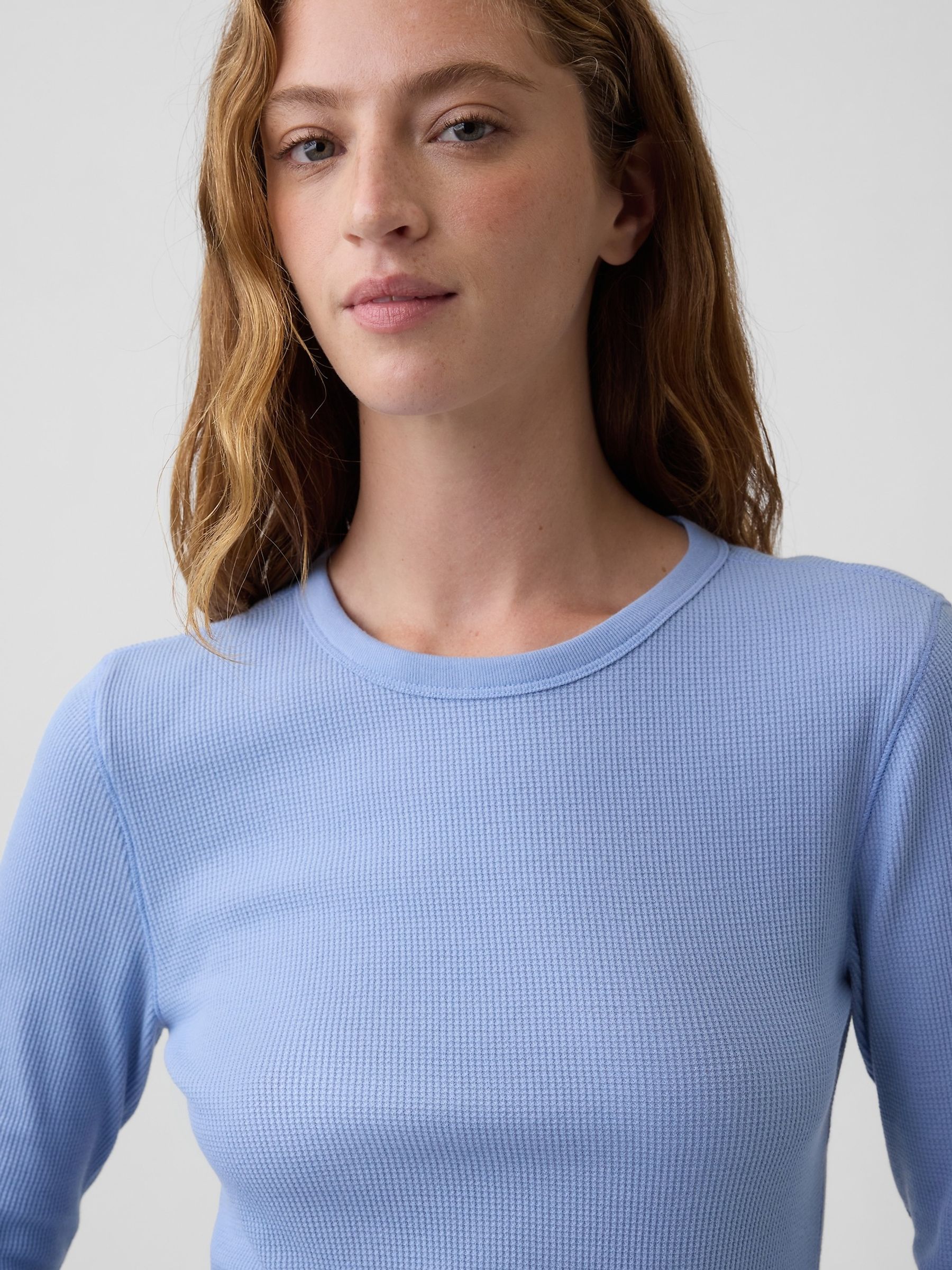 Blue Waffle Knit Long Sleeve T-Shirt - Image 4 of 5