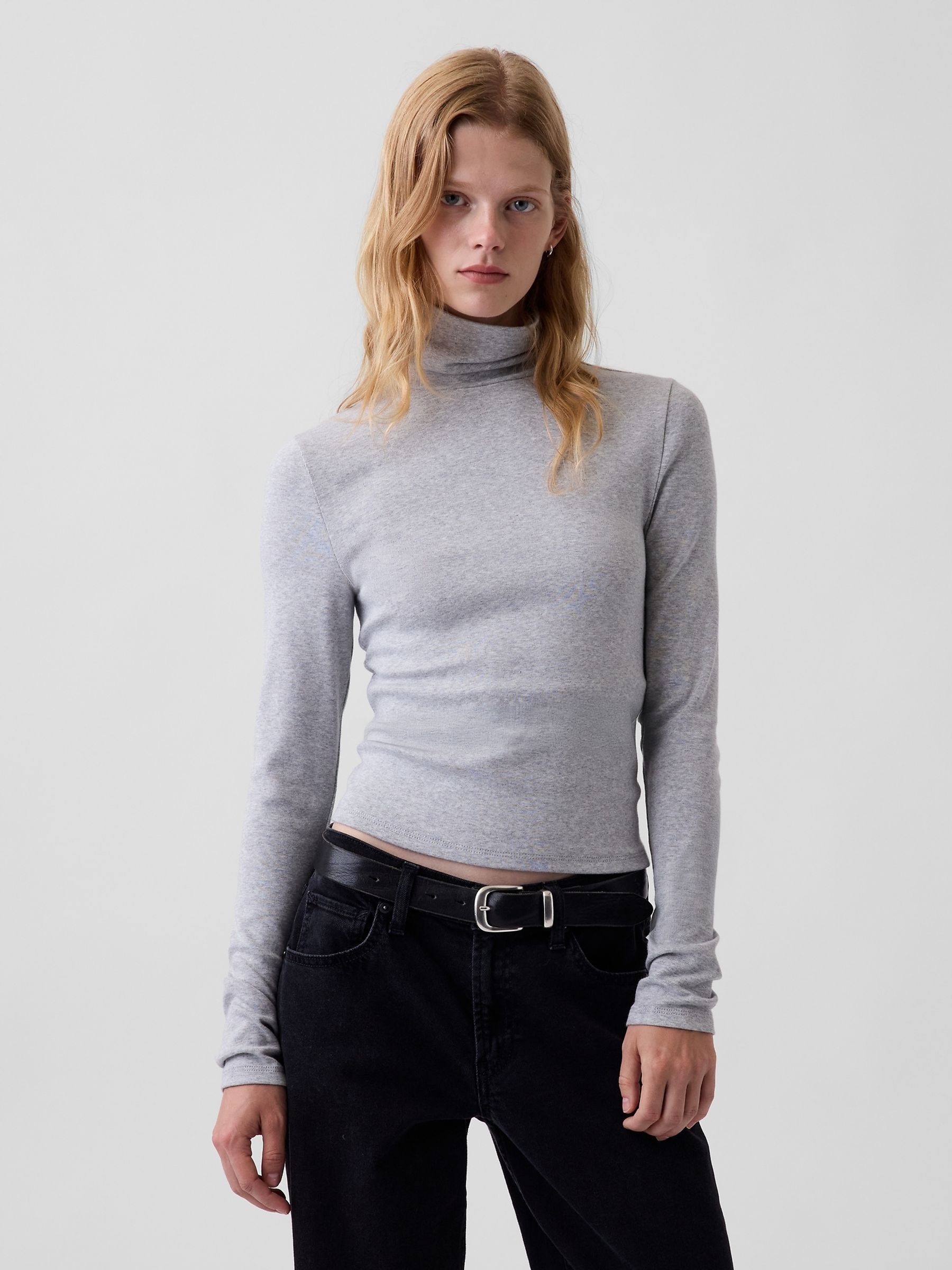 Grey Modern Turtle Neck Long Sleeve T-Shirt - Image 1 of 4 Grey Modern Turtle Neck Long Sleeve T-Shirt - Image 1 of 4