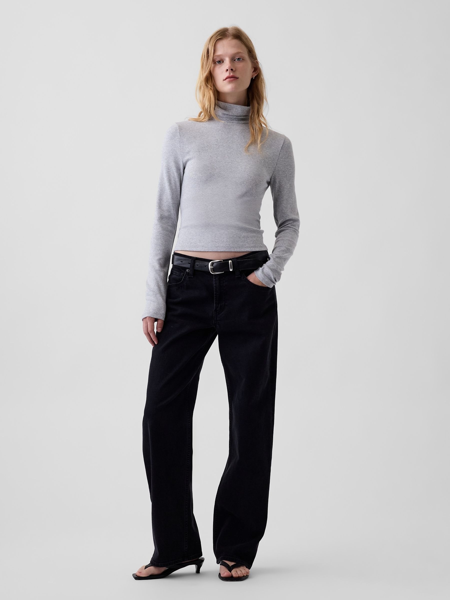 Grey Modern Turtle Neck Long Sleeve T-Shirt - Image 3 of 4