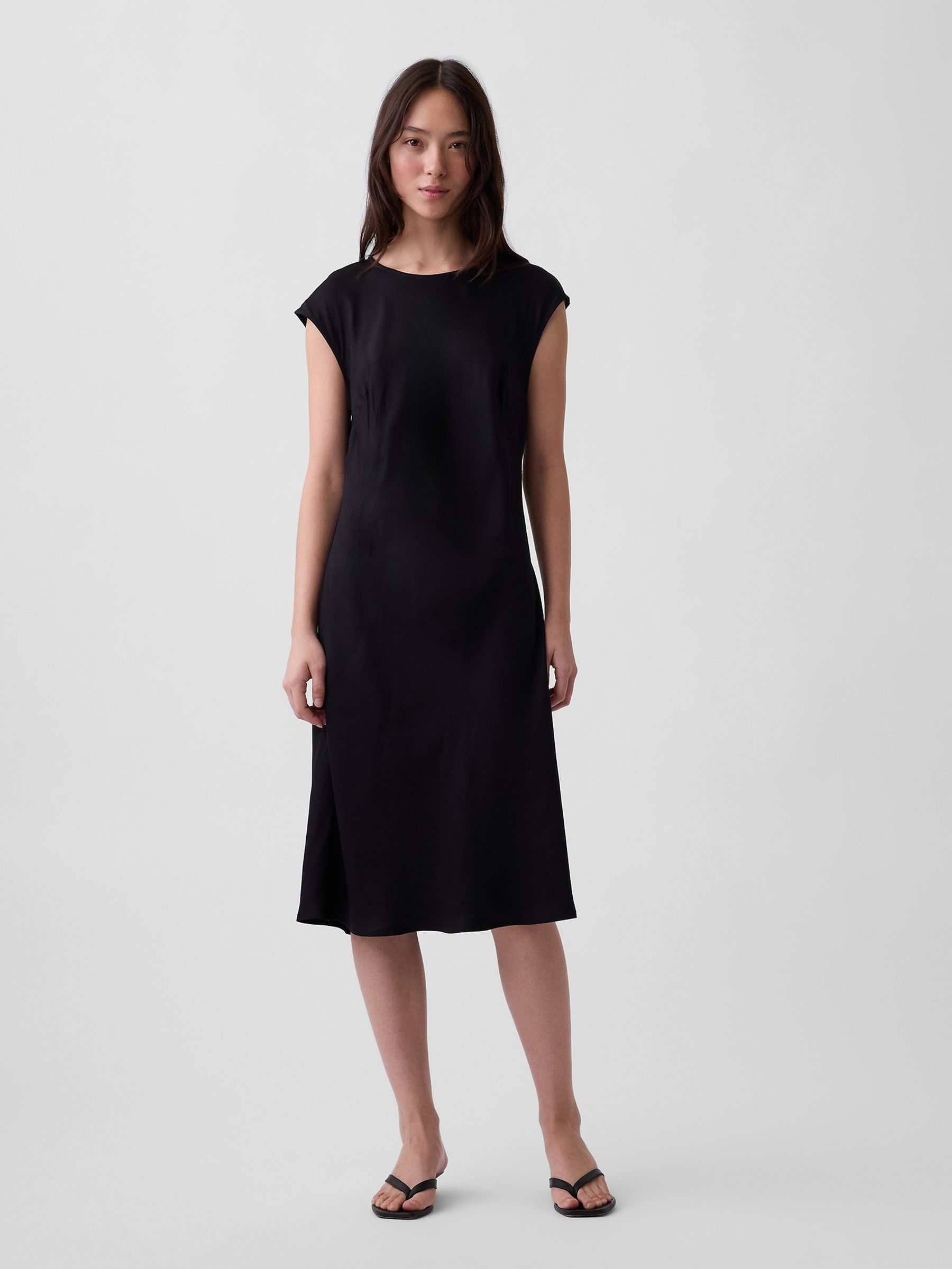 Black Cap-Sleeve Knee-Length Dress - Image 1 of 4
