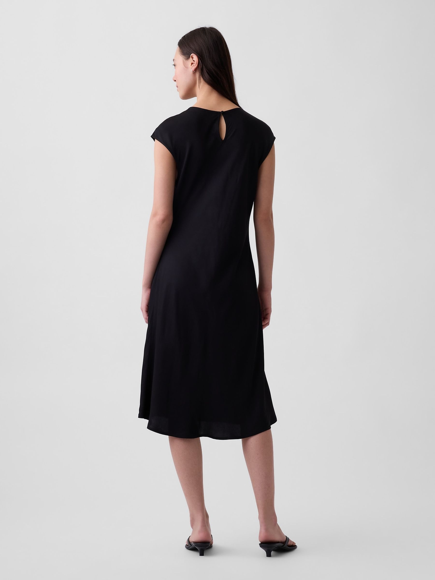 Black Cap-Sleeve Knee-Length Dress - Image 2 of 4