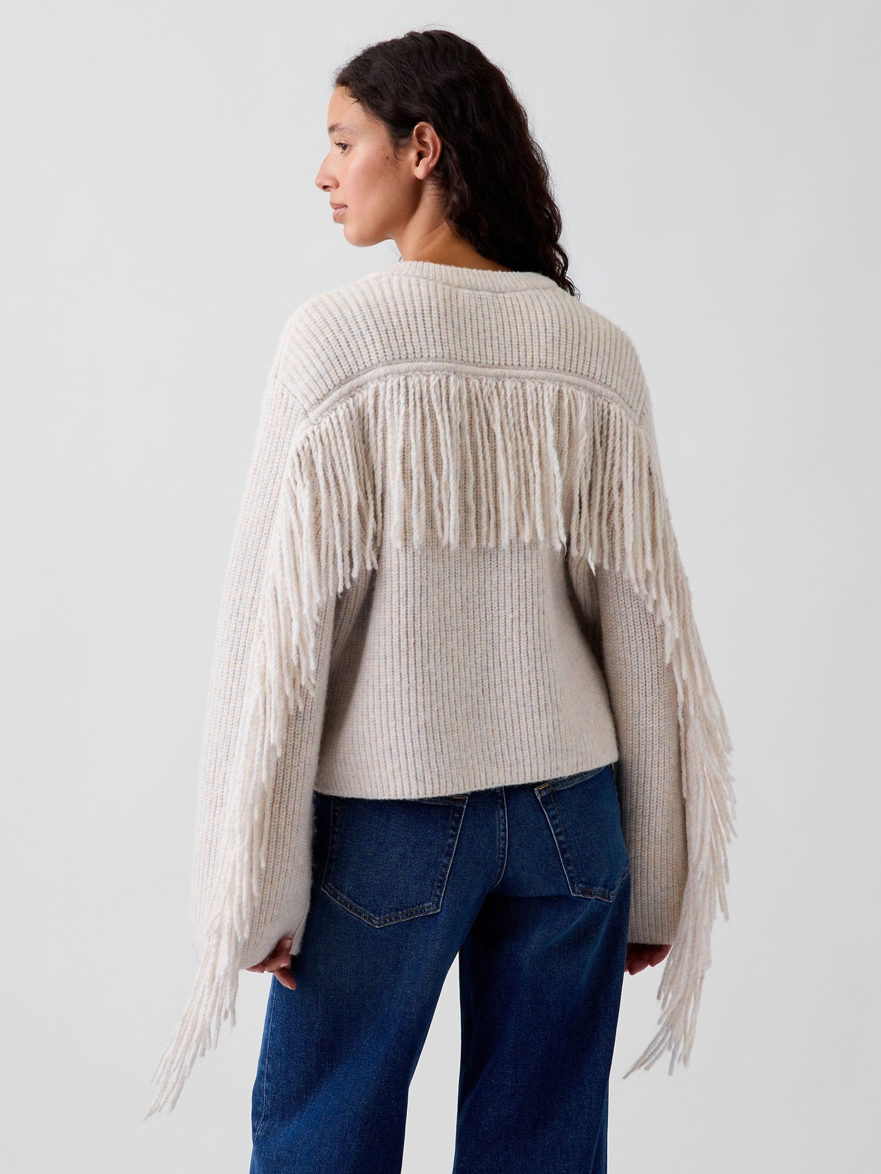 Beige Relaxed Fringe Cardigan - Image 2 of 4