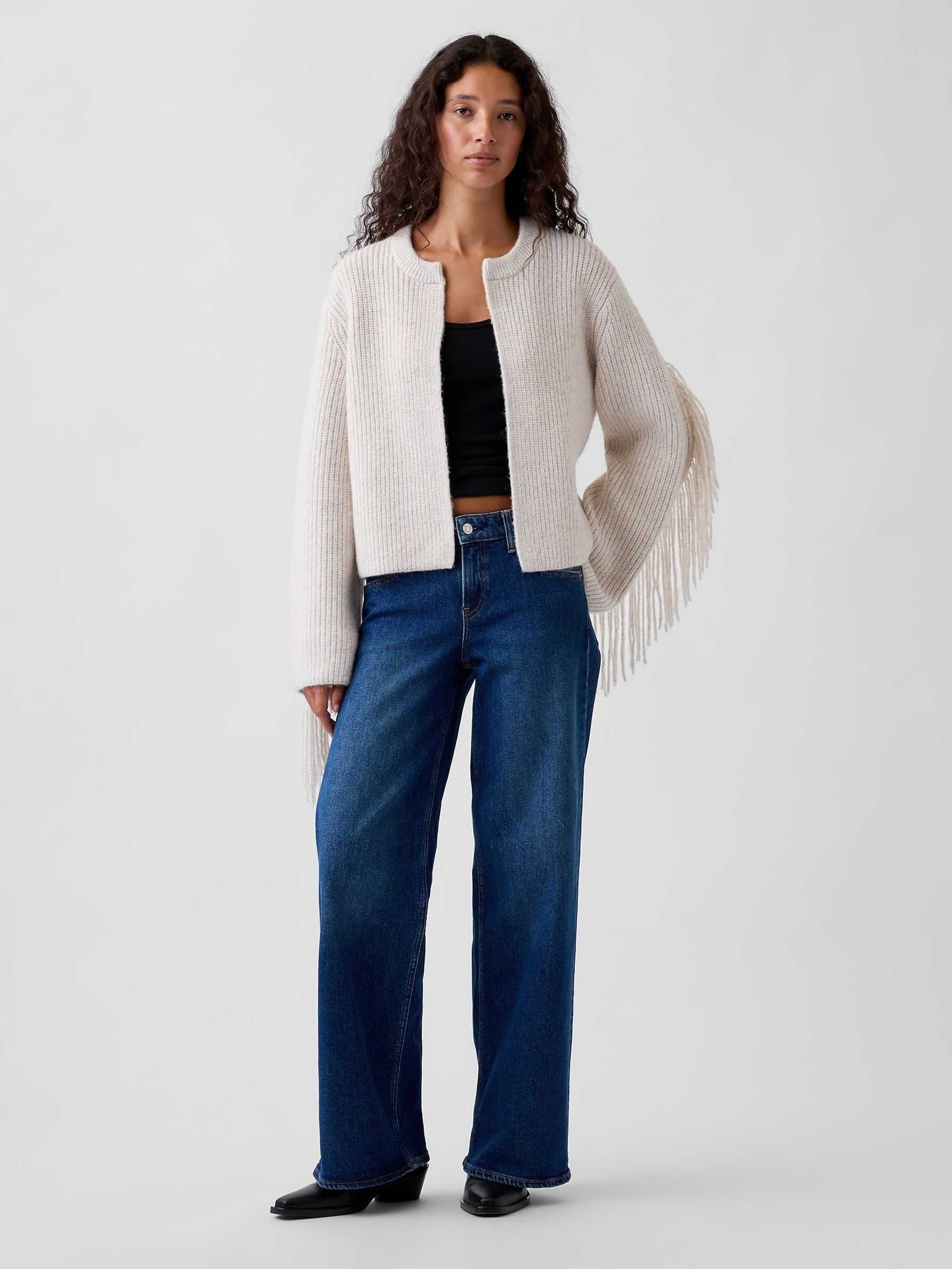 Beige Relaxed Fringe Cardigan - Image 3 of 4