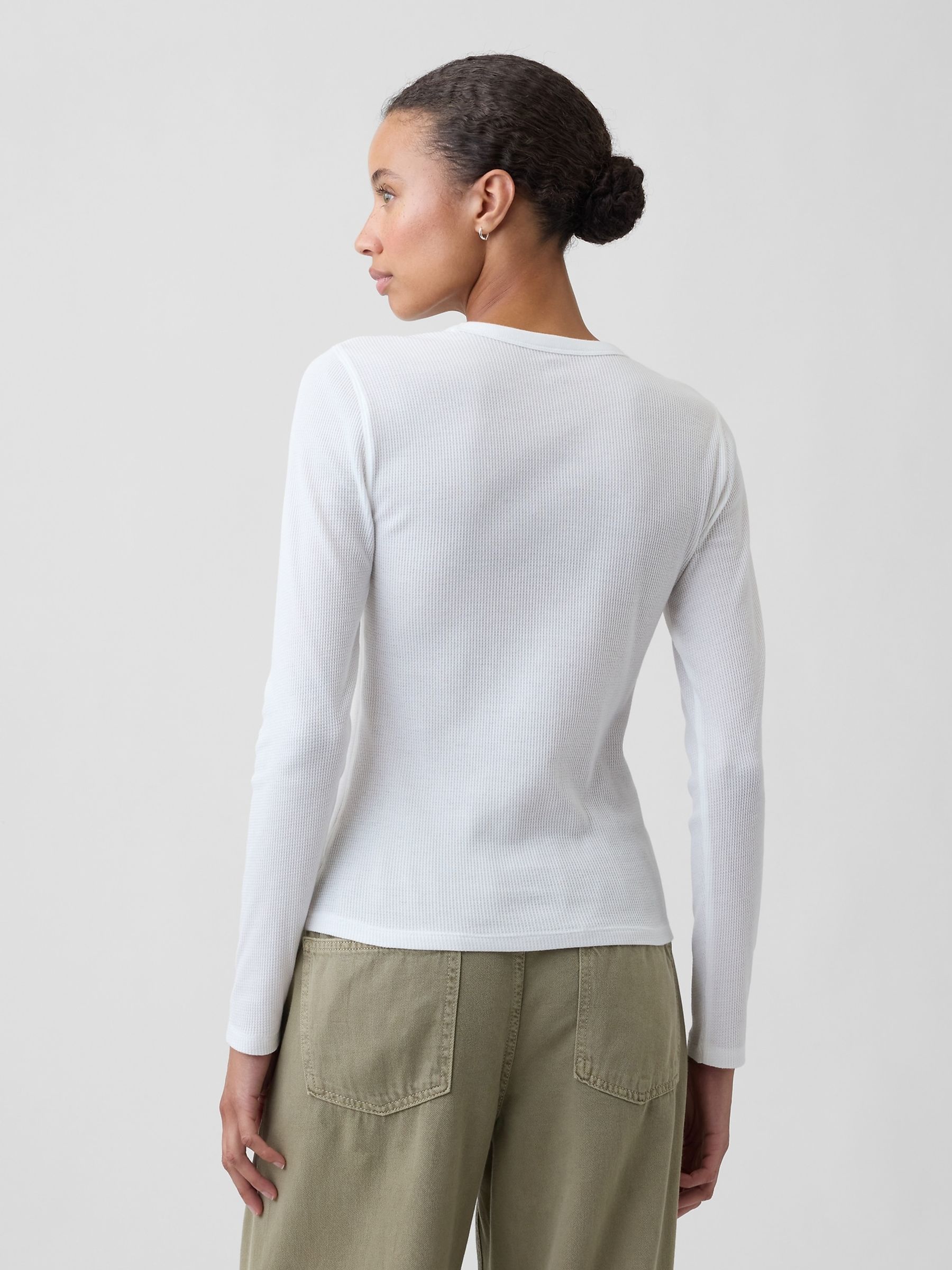 White Waffle Knit Long Sleeve T-Shirt - Image 2 of 5