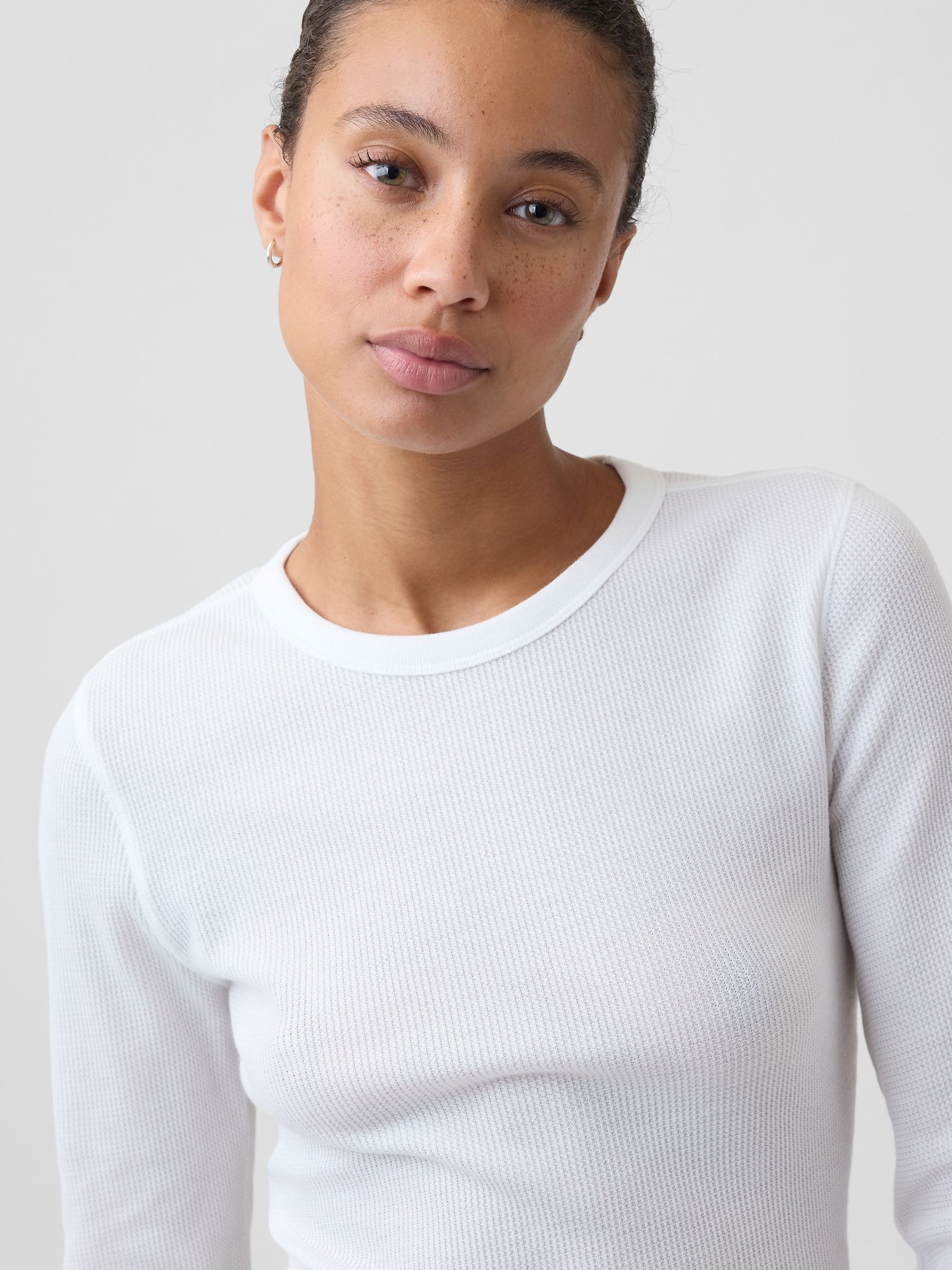 White Waffle Knit Long Sleeve T-Shirt - Image 4 of 5