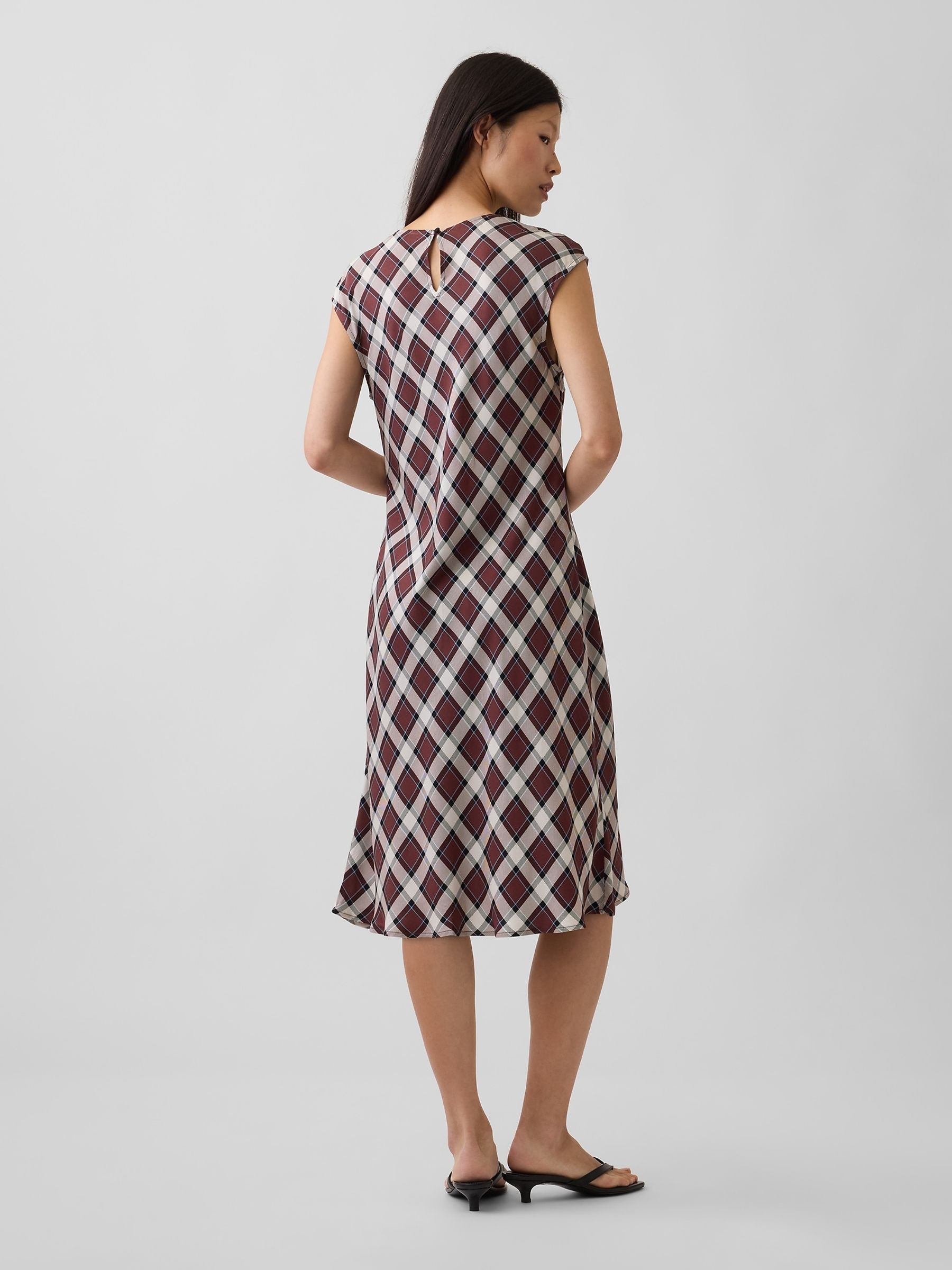 Burgundy Check Cap-Sleeve Knee-Length Dress - Image 2 of 4