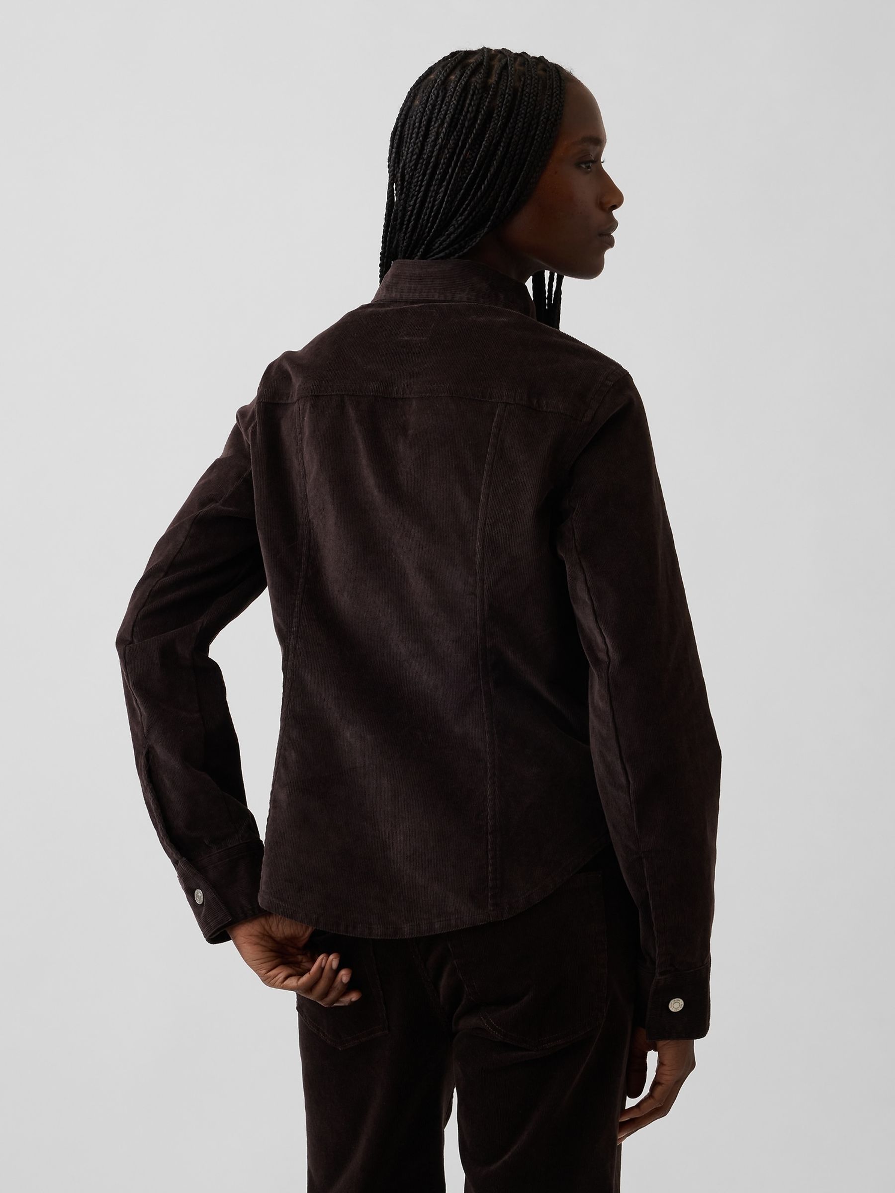 Dark Brown Corduroy Fitted Shirt - Image 2 of 4