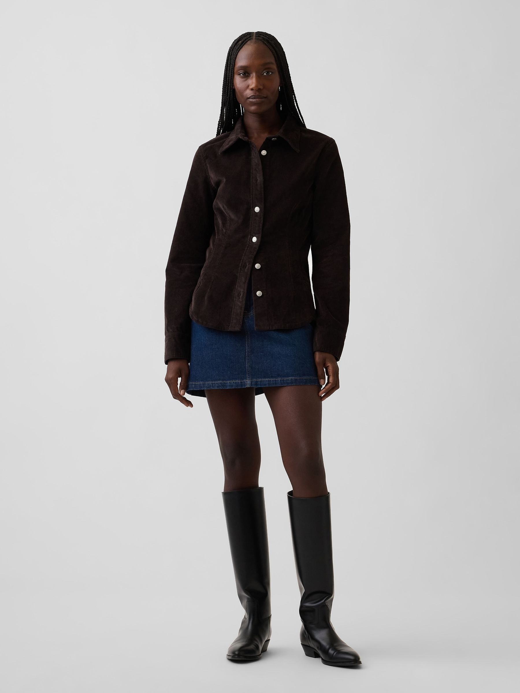 Dark Brown Corduroy Fitted Shirt - Image 3 of 4