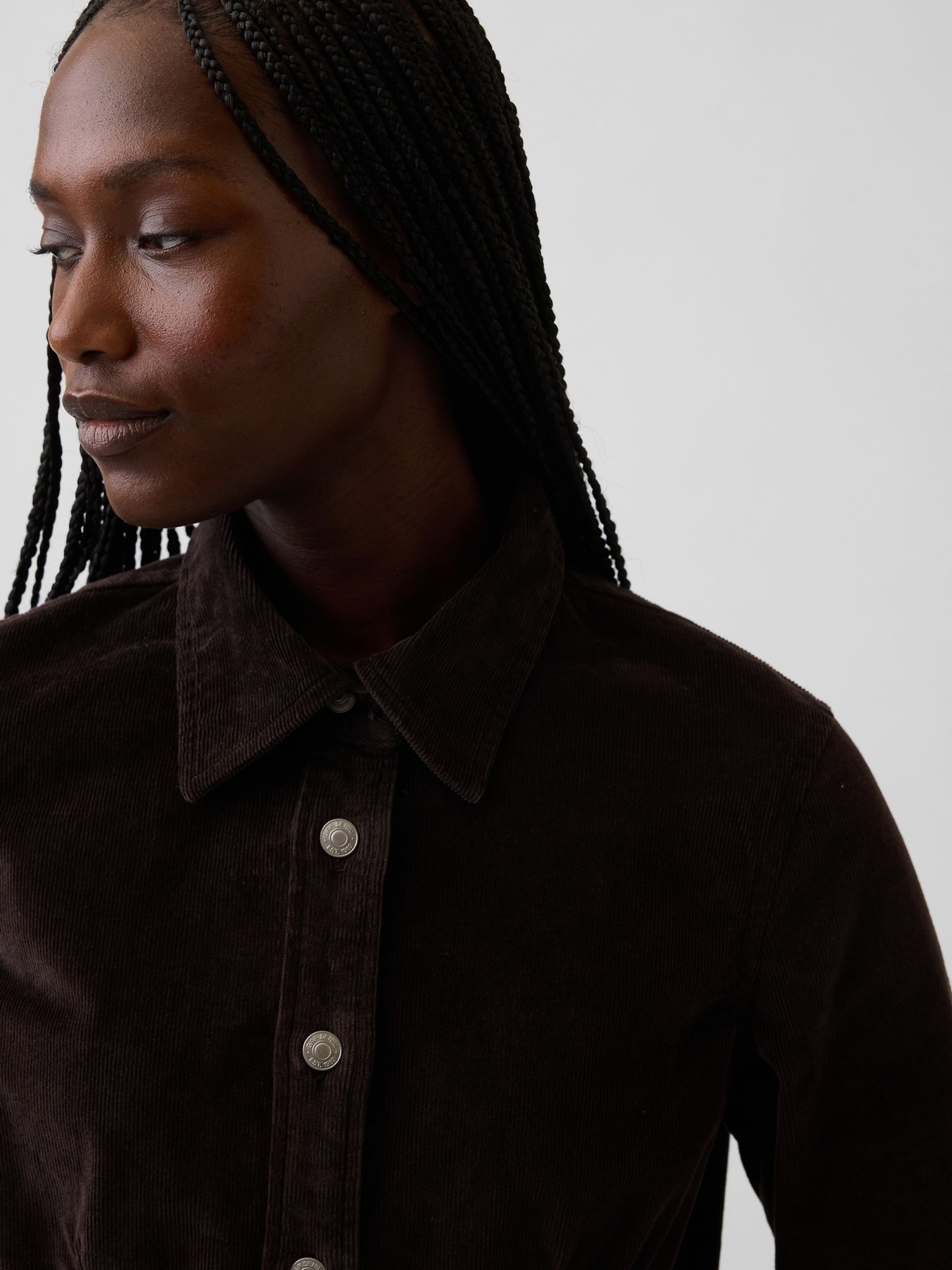 Dark Brown Corduroy Fitted Shirt - Image 4 of 4