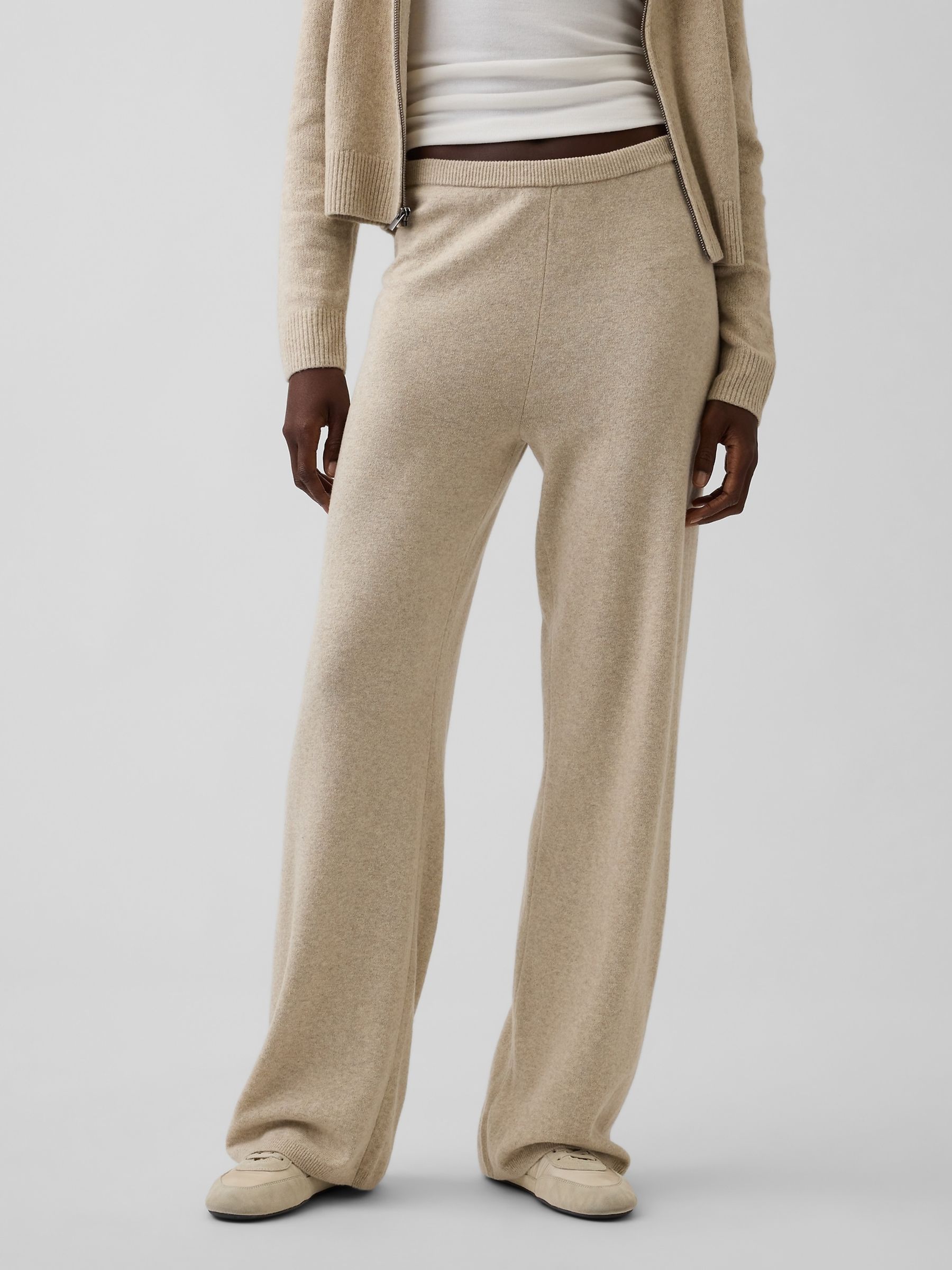 Beige CashSoft Loose Knitted Trousers - Image 1 of 5