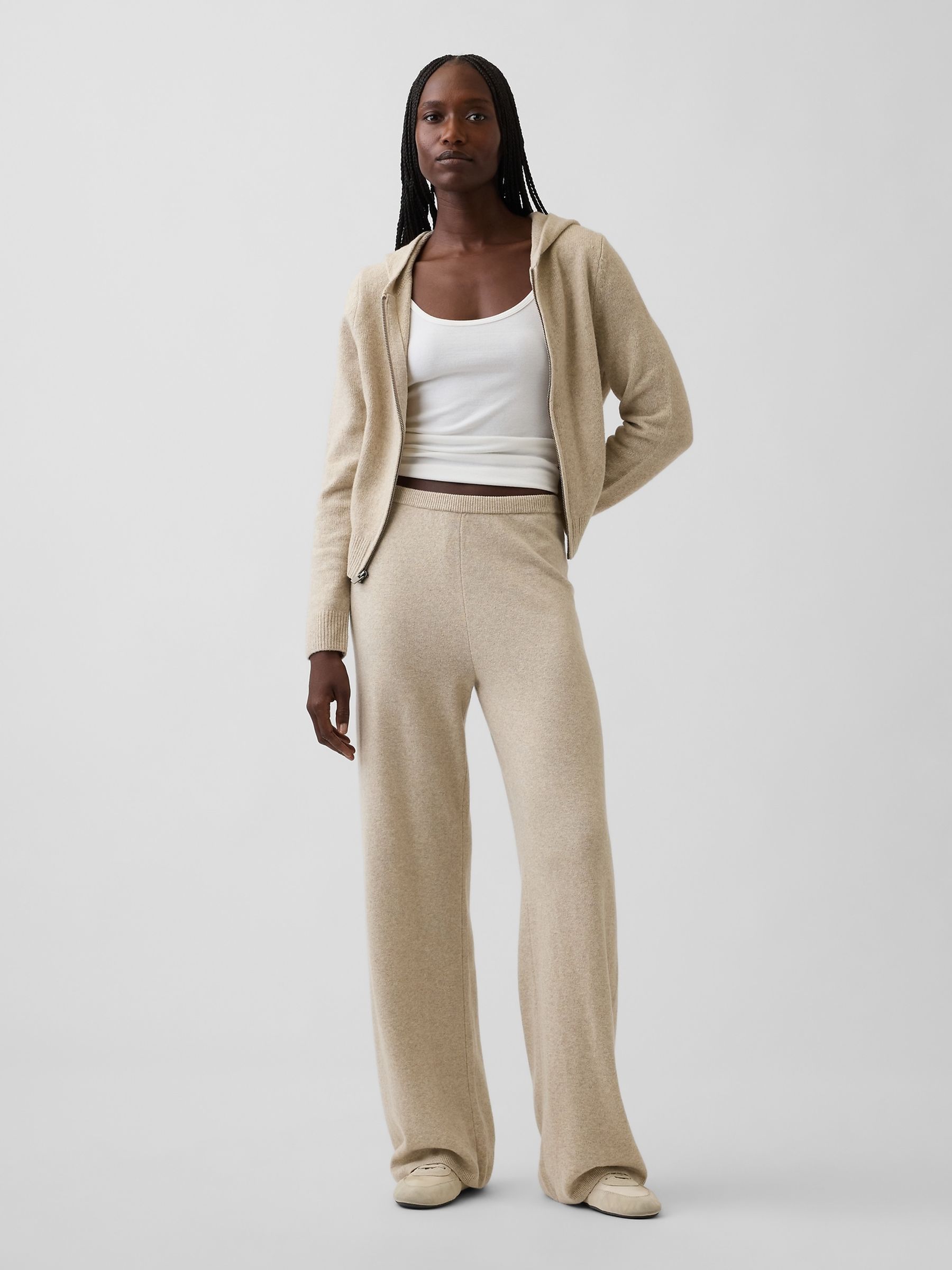 Beige CashSoft Loose Knitted Trousers - Image 4 of 5