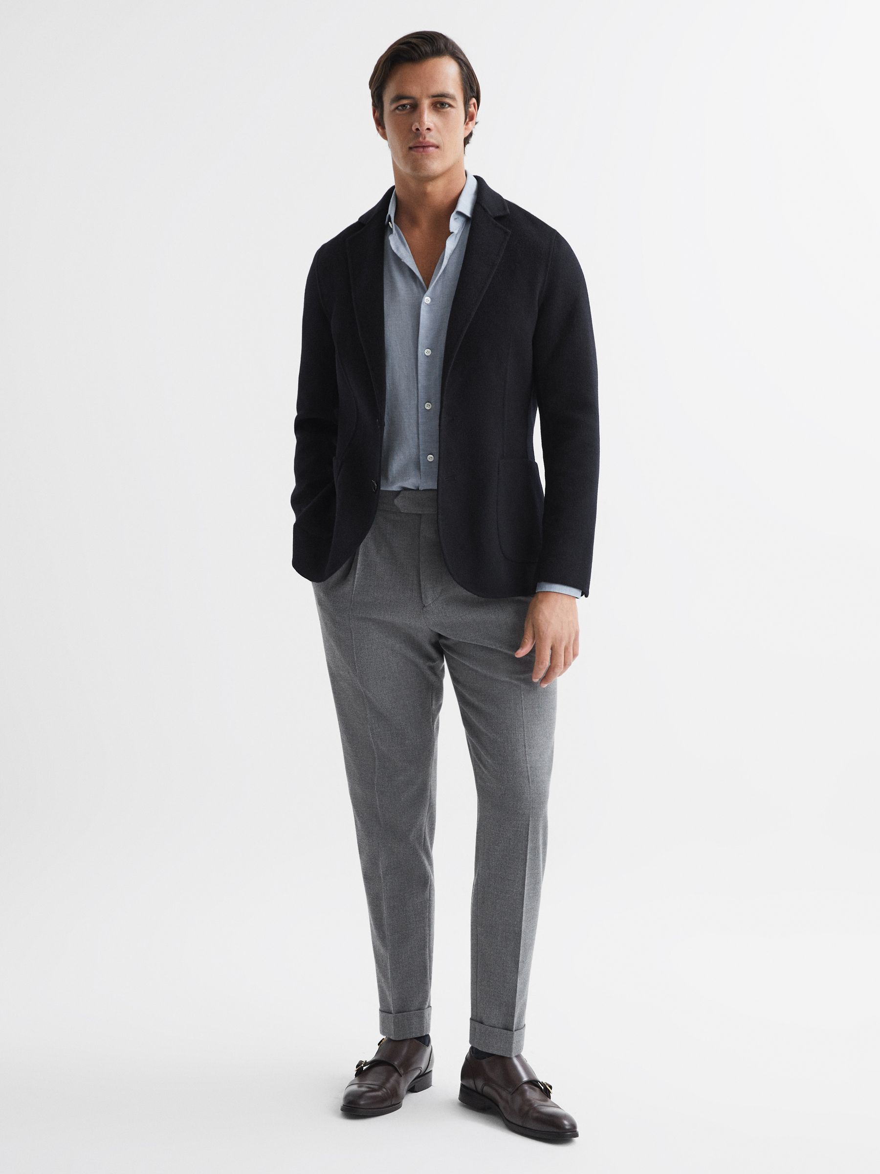 Slim Fit Wool Blend Single Breasted Blazer in Navy - Image 3 of 7