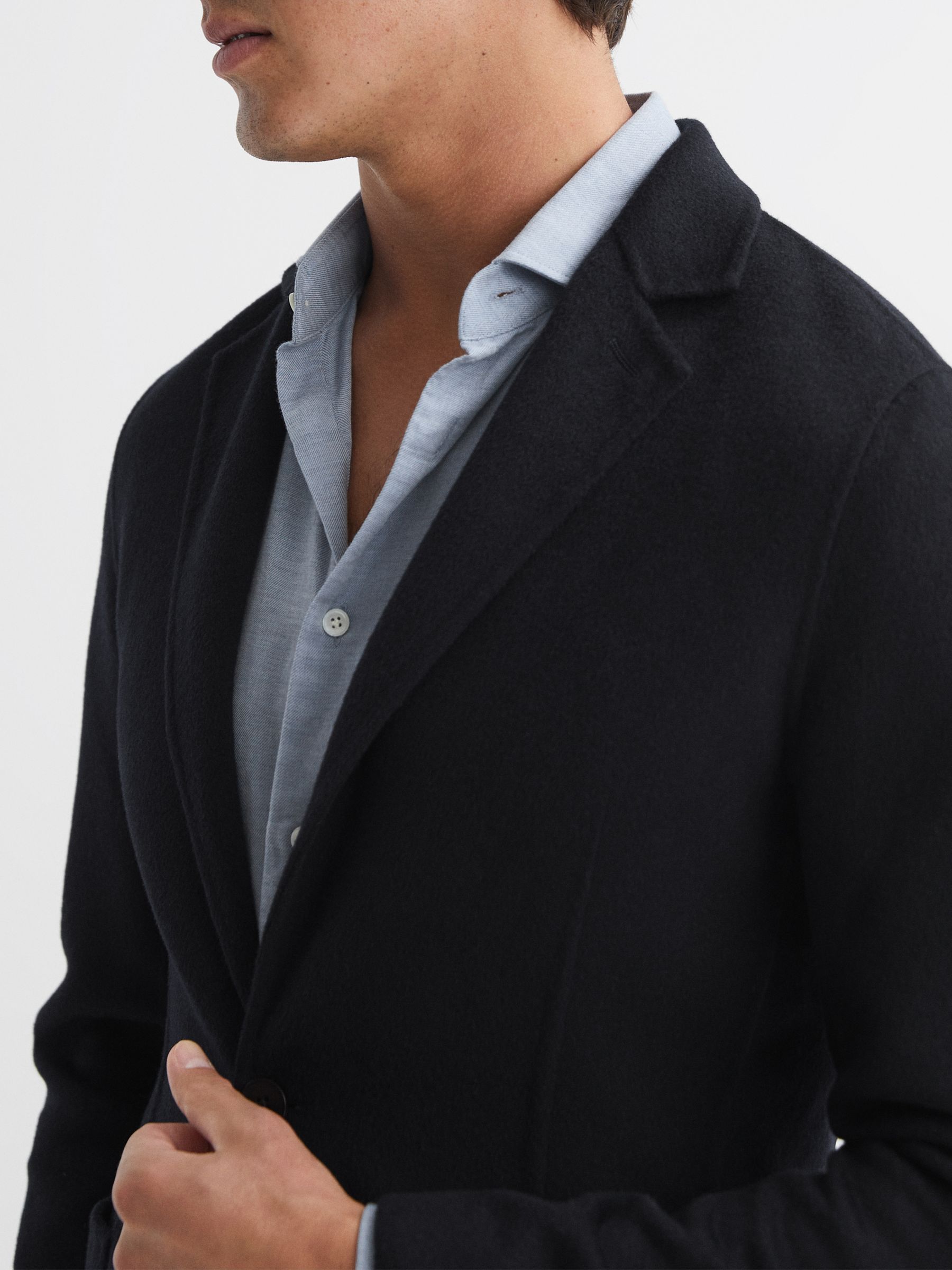 Slim Fit Wool Blend Single Breasted Blazer in Navy - Image 4 of 7
