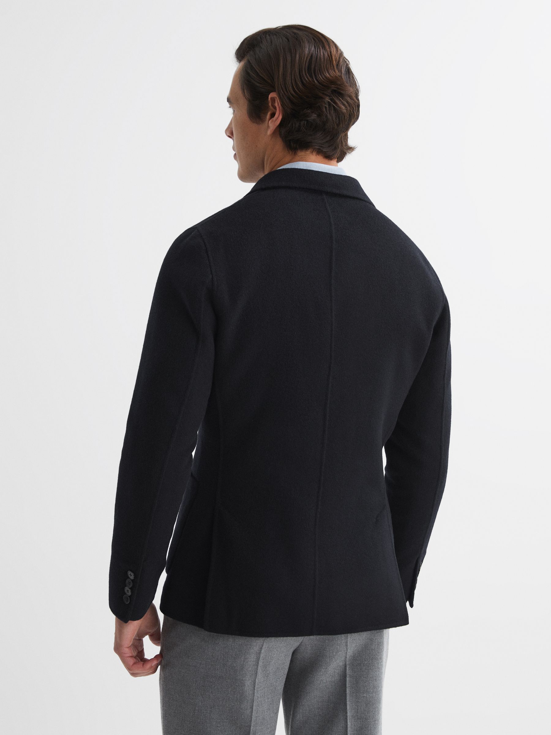 Slim Fit Wool Blend Single Breasted Blazer in Navy - Image 5 of 7