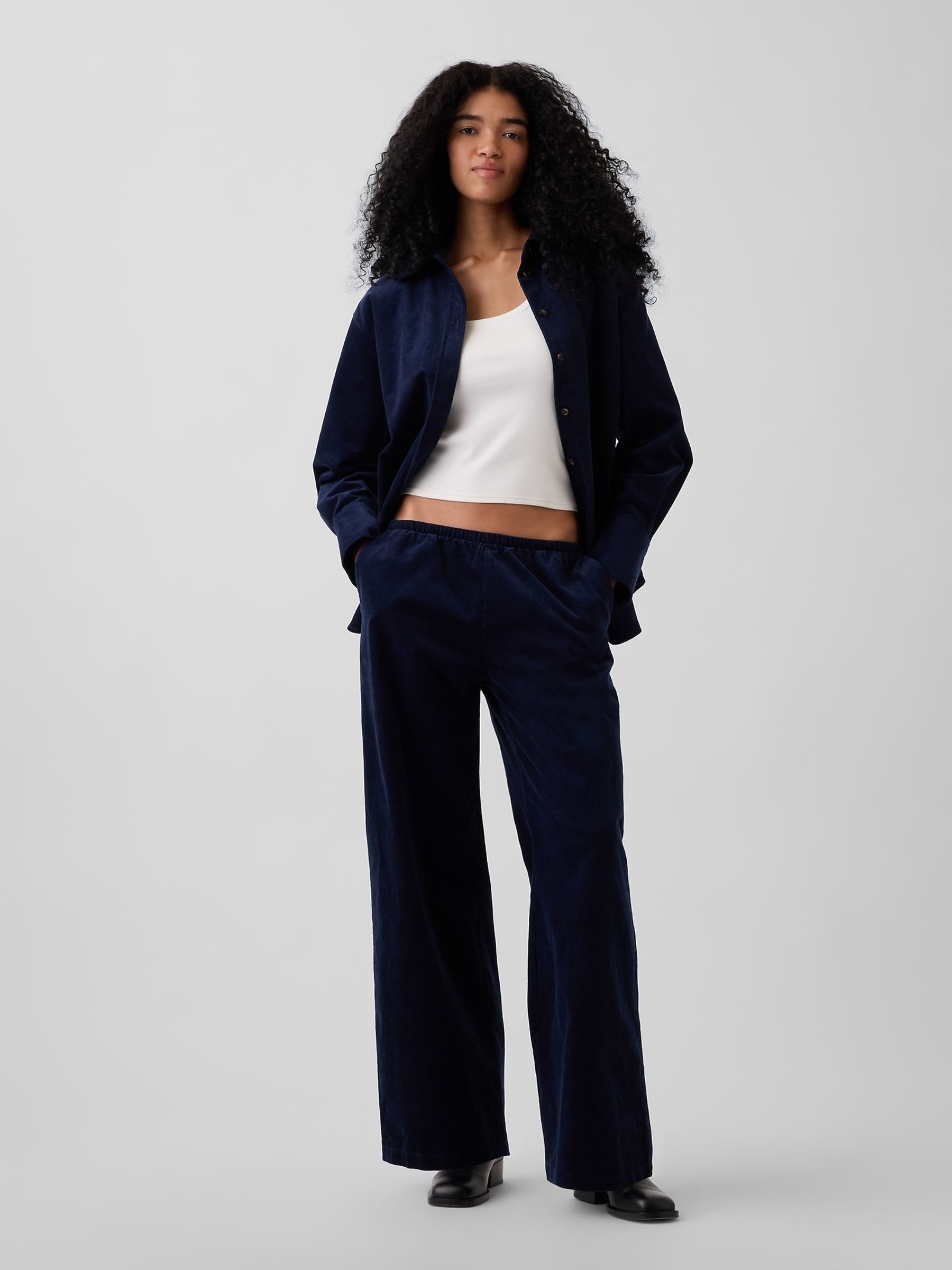 Navy Corduroy Easy Wide-Leg Trousers - Image 3 of 6