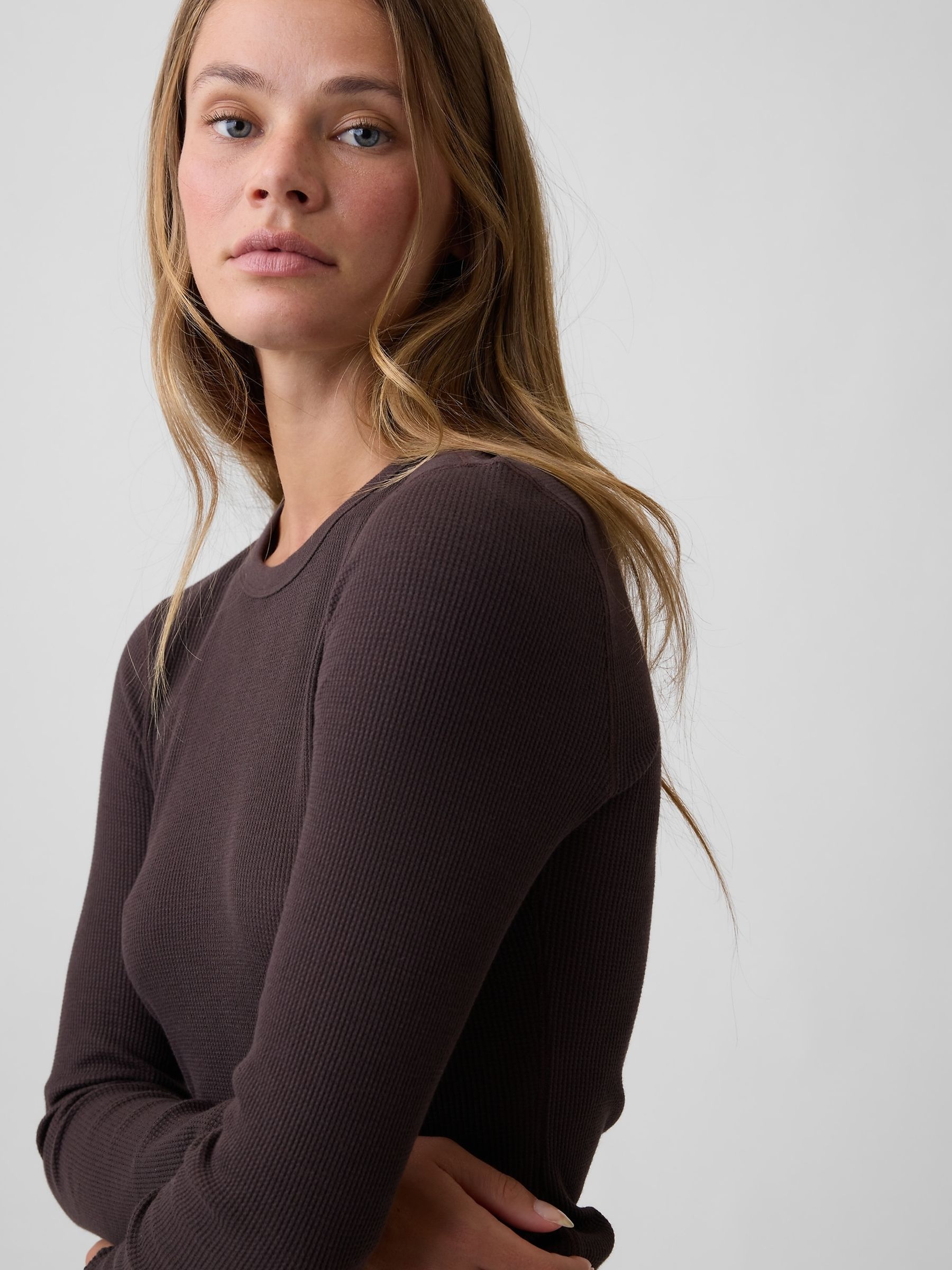 Brown Waffle Knit Long Sleeve T-Shirt - Image 4 of 5