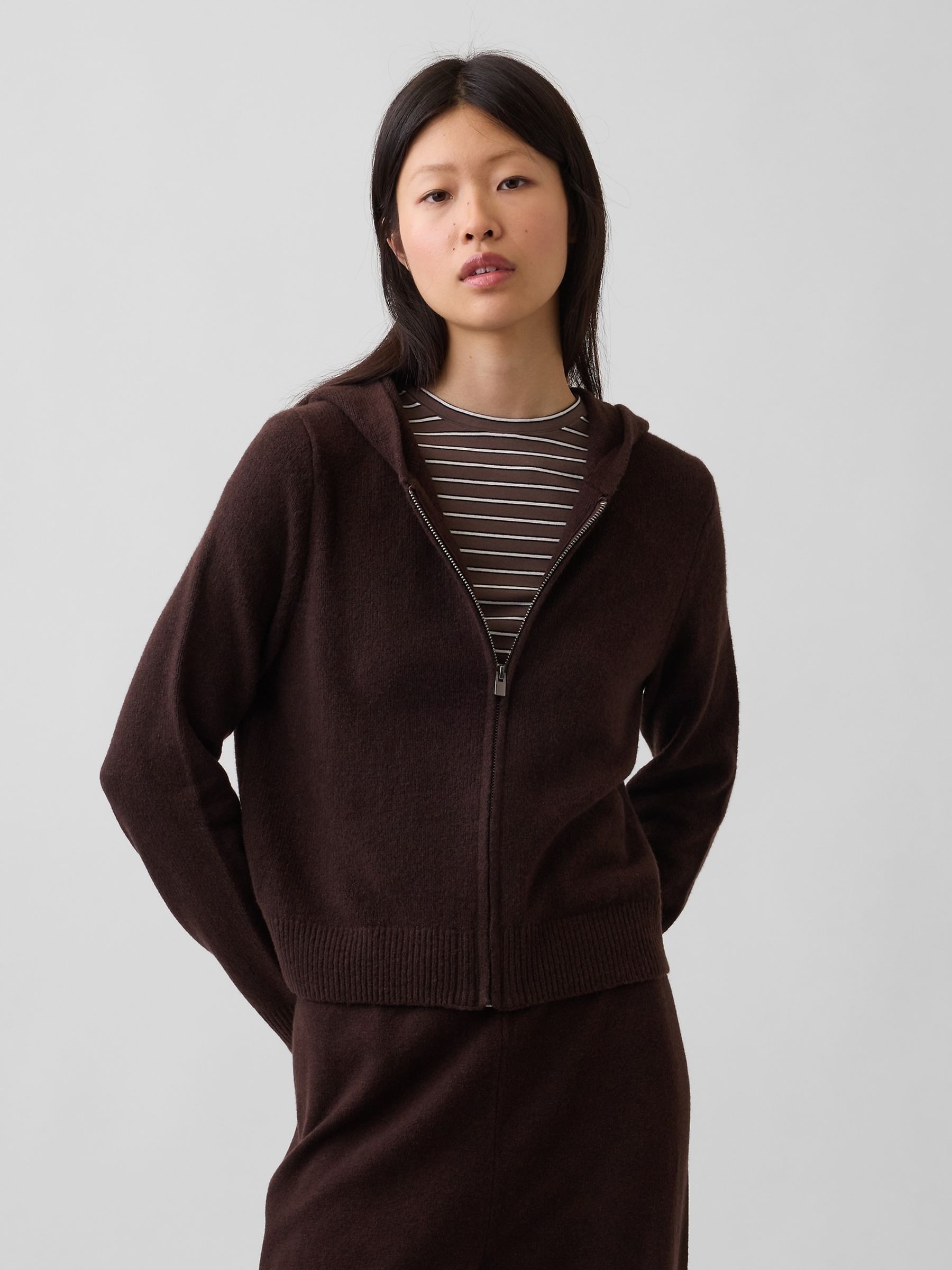 Dark Brown CashSoft Zip-Up Hoodie - Image 1 of 5