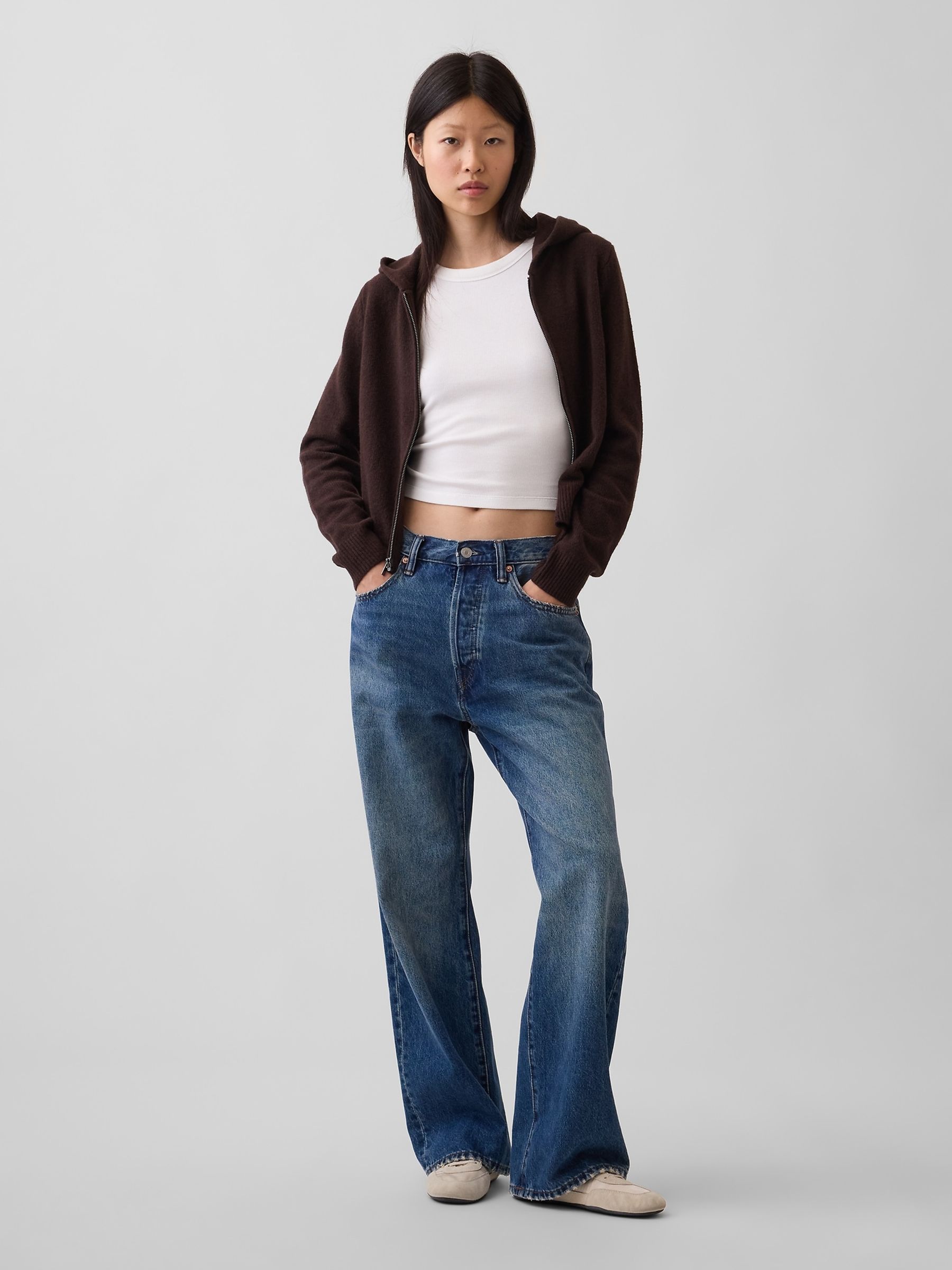 Dark Brown CashSoft Zip-Up Hoodie - Image 4 of 5