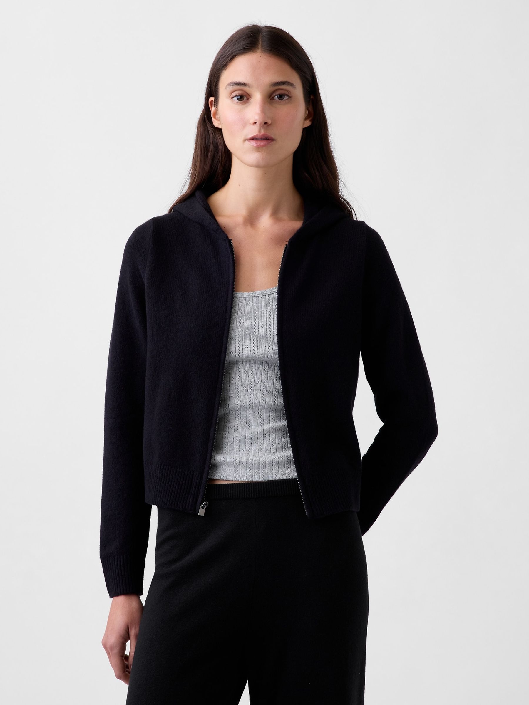 Black CashSoft Zip-Up Hoodie - Image 1 of 5 Black CashSoft Zip-Up Hoodie - Image 1 of 5
