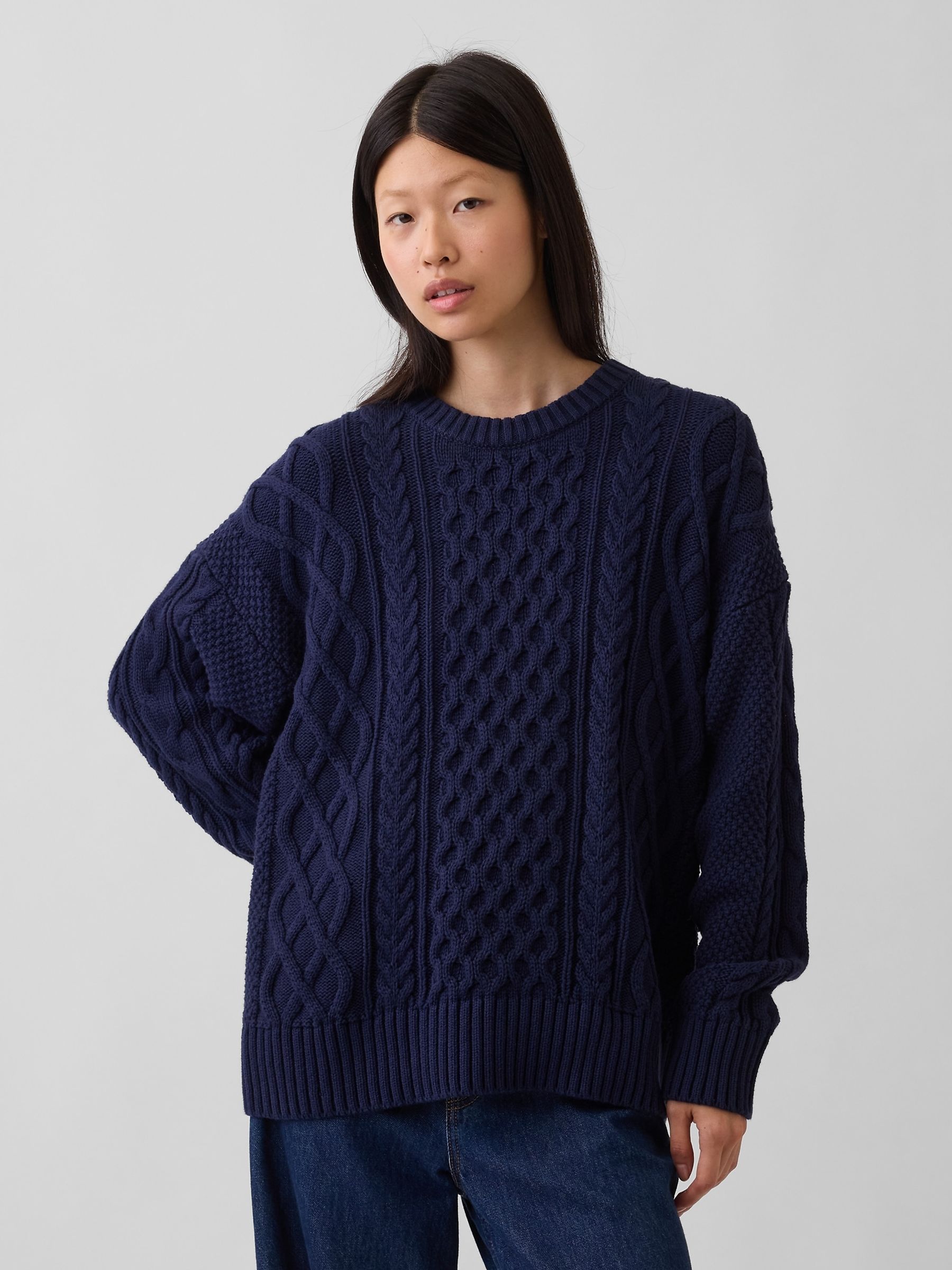 Navy Cable-Knit Oversized Jumper - Image 1 of 2