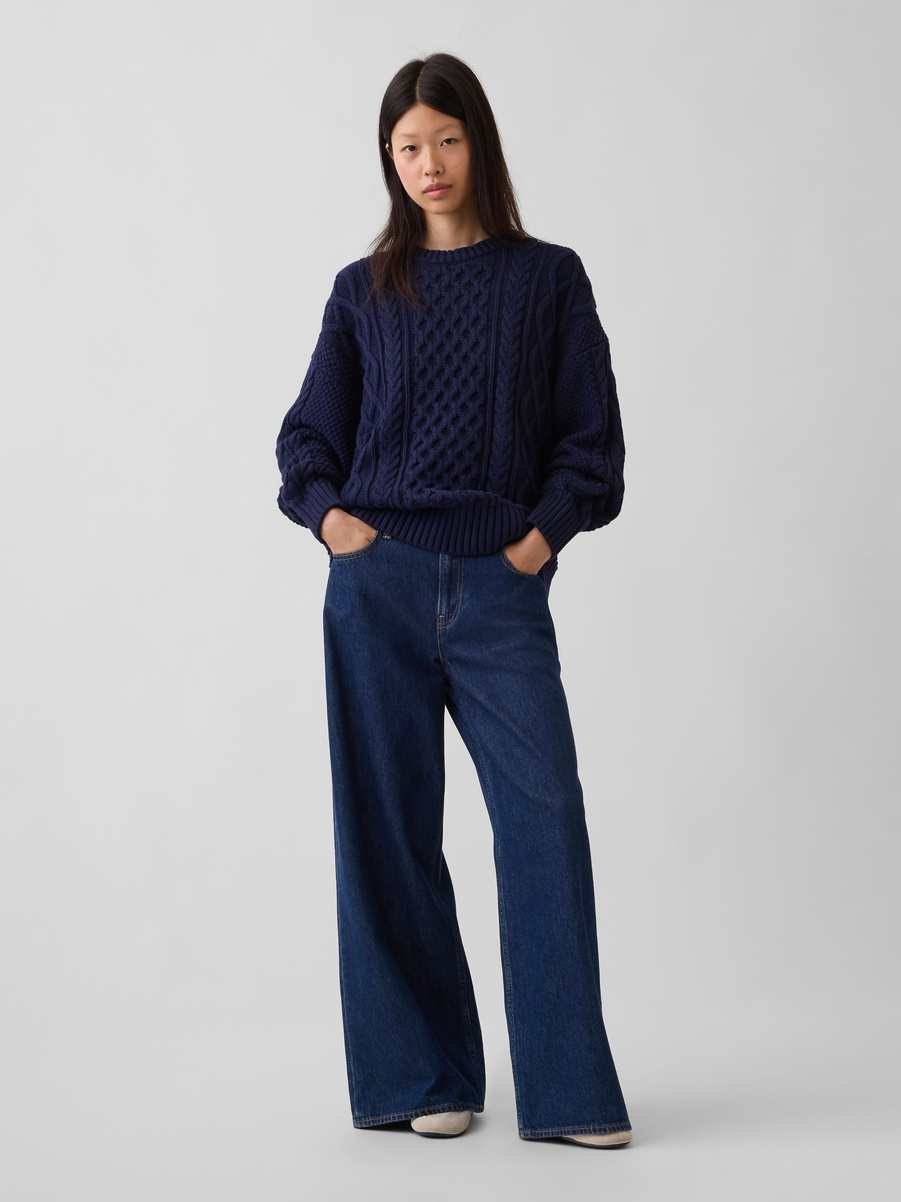 Navy Cable-Knit Oversized Jumper - Image 2 of 2