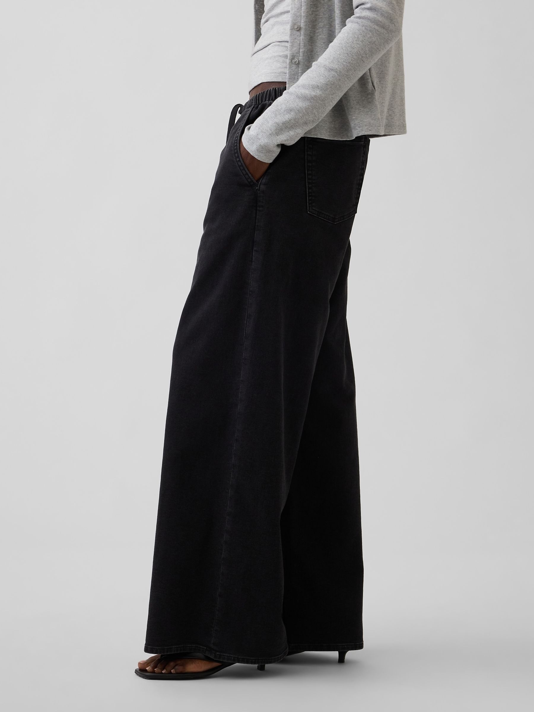 Black Mid Rise Knit Easy Baggy Jeans - Image 3 of 5