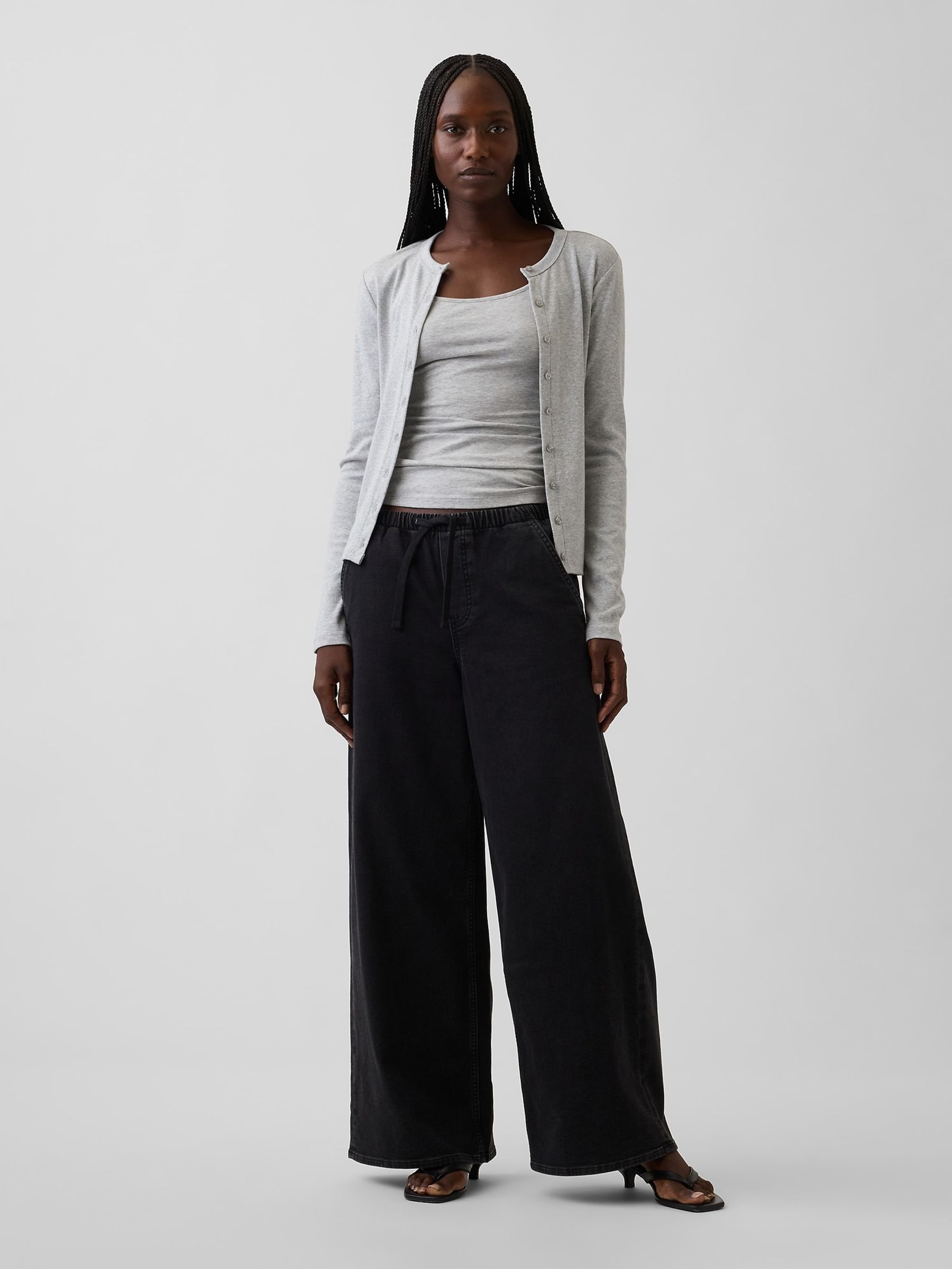 Black Mid Rise Knit Easy Baggy Jeans - Image 4 of 5