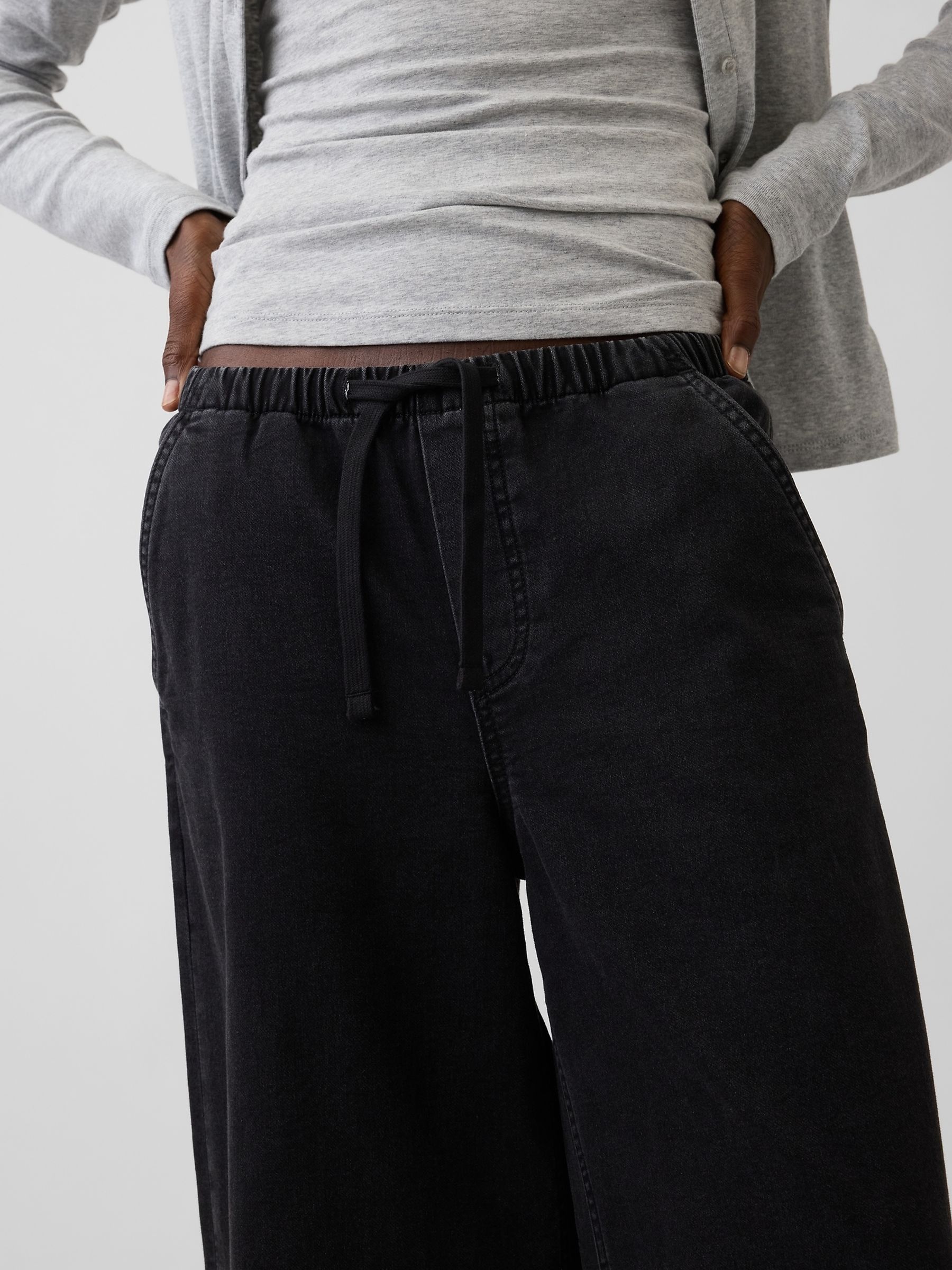 Black Mid Rise Knit Easy Baggy Jeans - Image 5 of 5