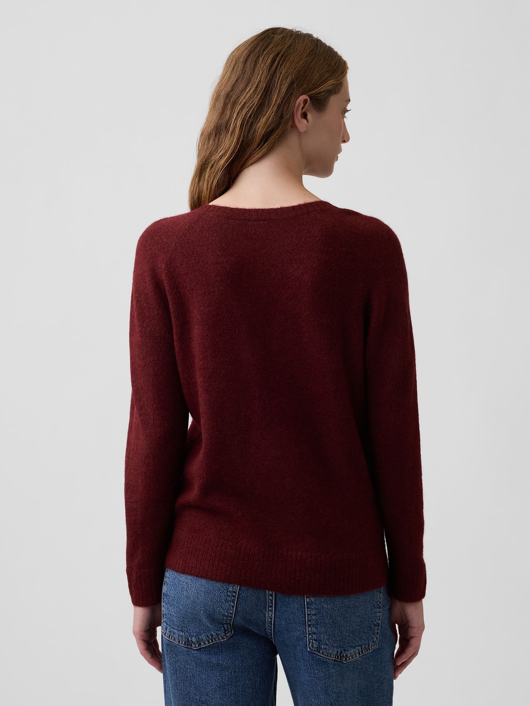 Burgundy Red Relaxed Lightweight V-Neck Jumper - Image 2 of 5