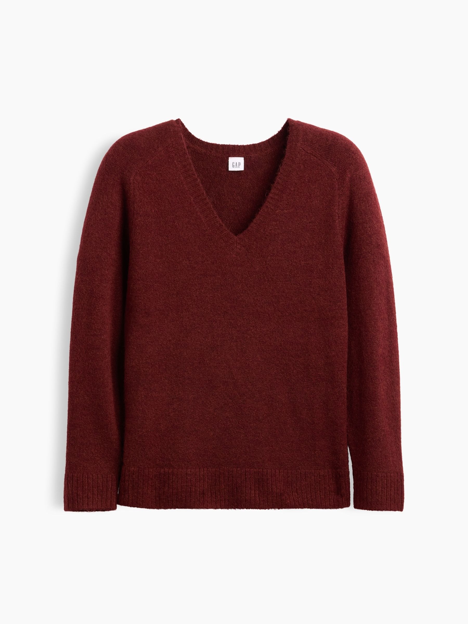 Burgundy Red Relaxed Lightweight V-Neck Jumper - Image 4 of 5
