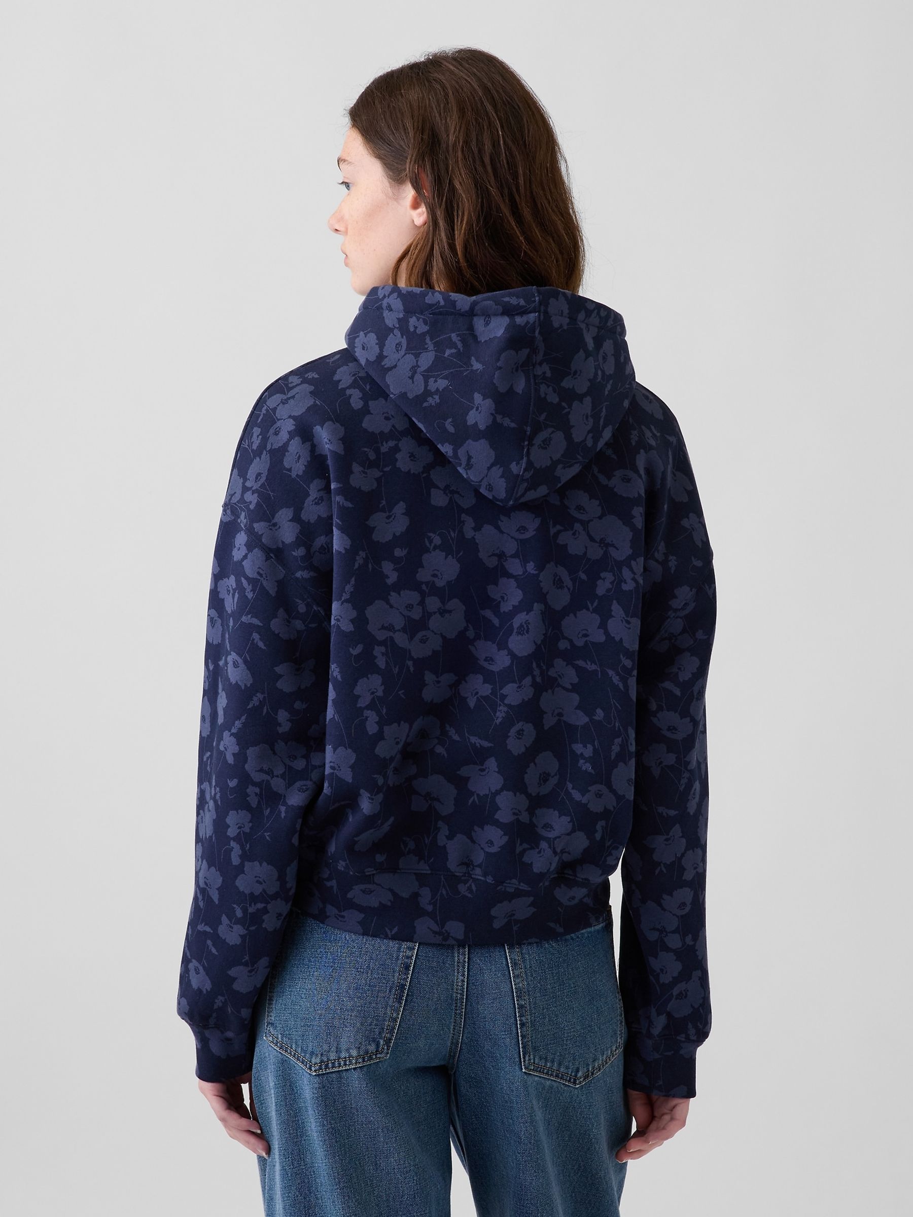 Blue Floral Vintage Soft Crop Logo Hoodie - Image 2 of 6