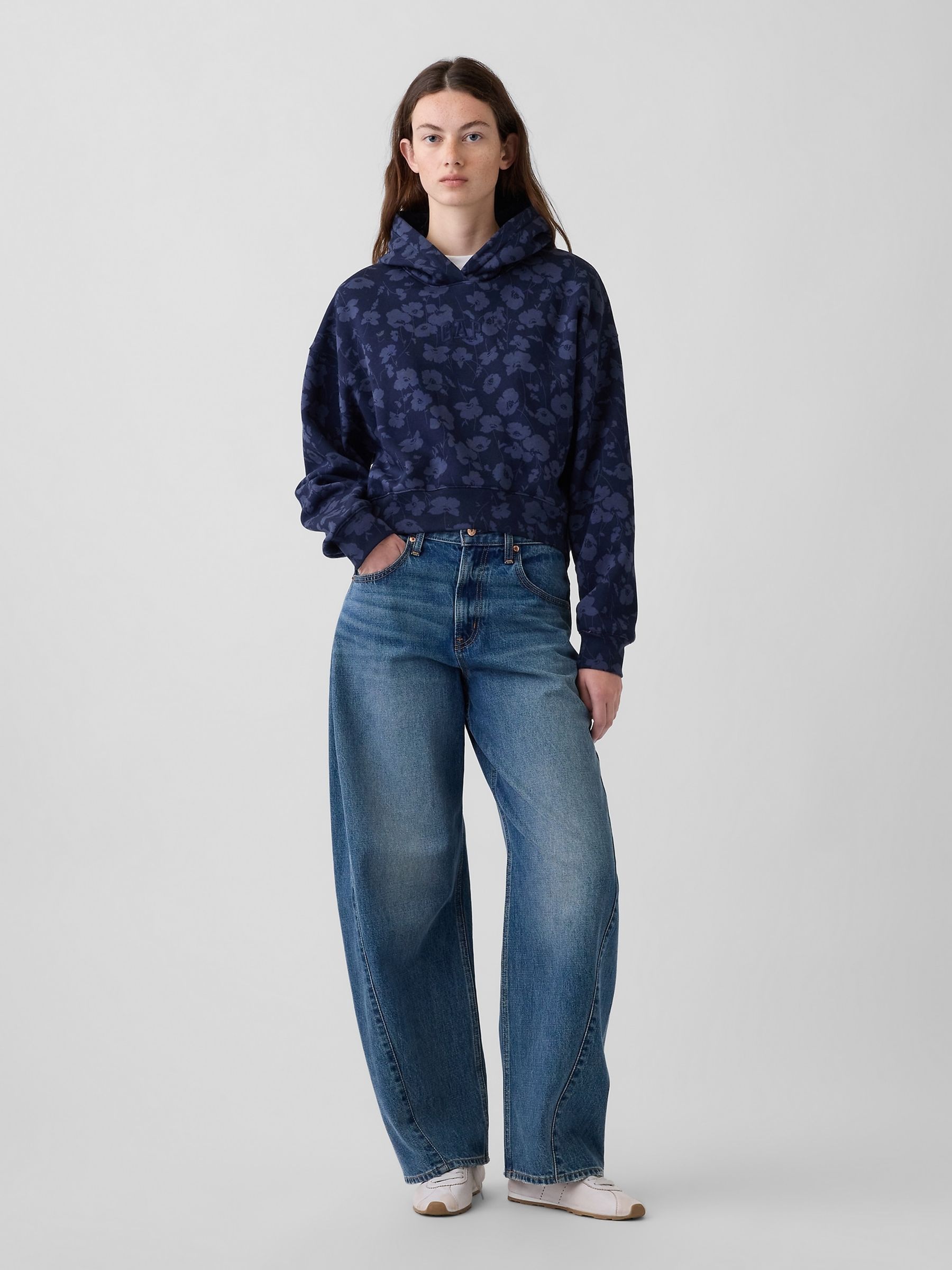 Blue Floral Vintage Soft Crop Logo Hoodie - Image 3 of 6