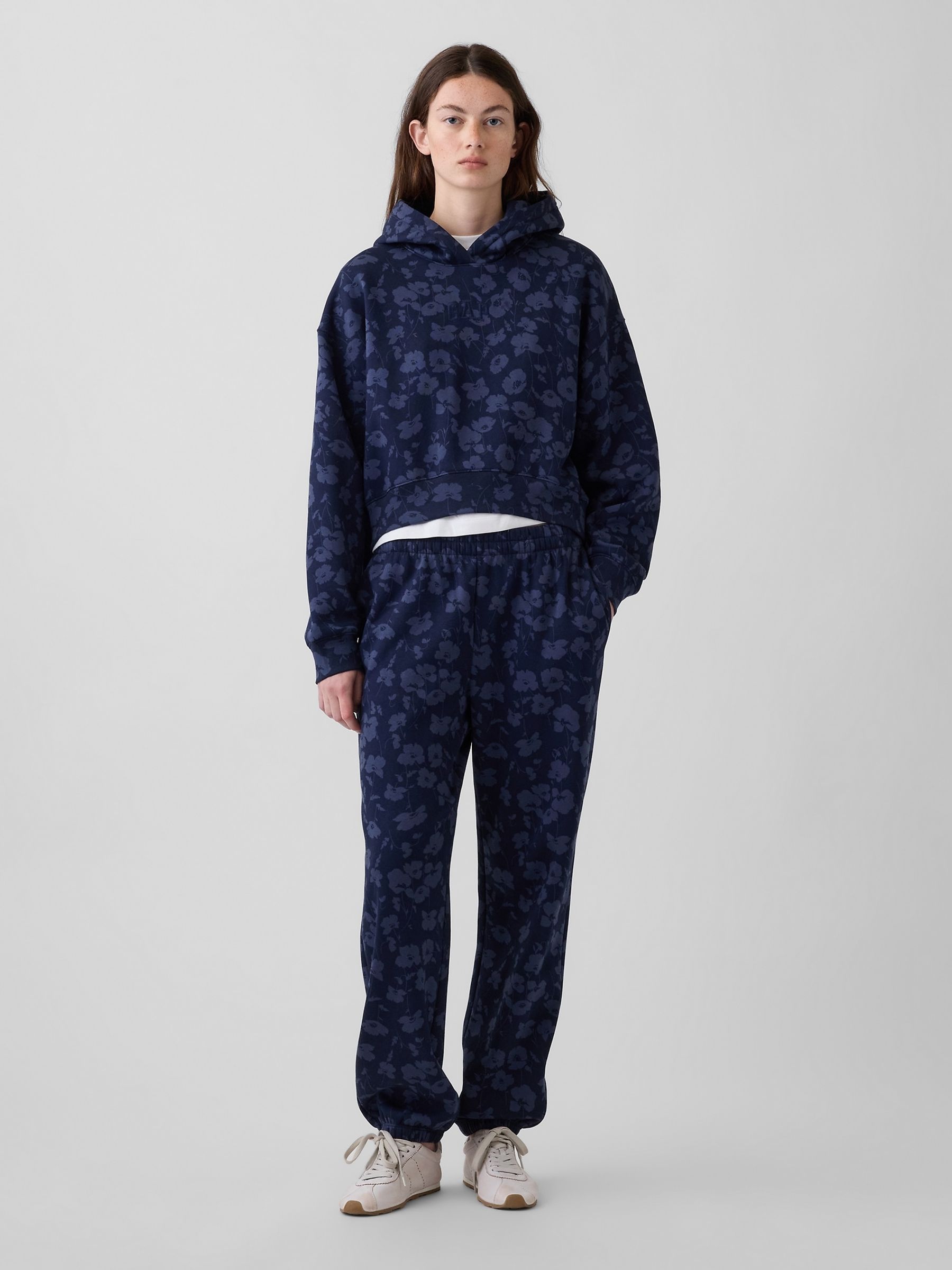 Blue Floral Vintage Soft Crop Logo Hoodie - Image 5 of 6