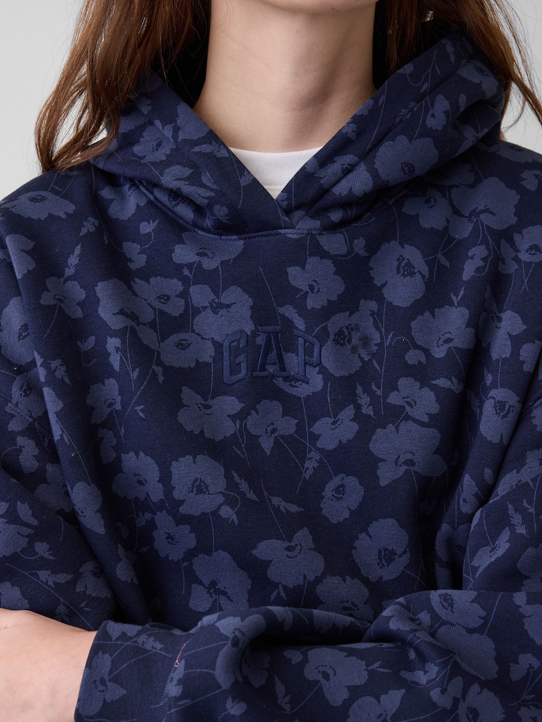 Blue Floral Vintage Soft Crop Logo Hoodie - Image 6 of 6 Blue Floral Vintage Soft Crop Logo Hoodie - Image 6 of 6