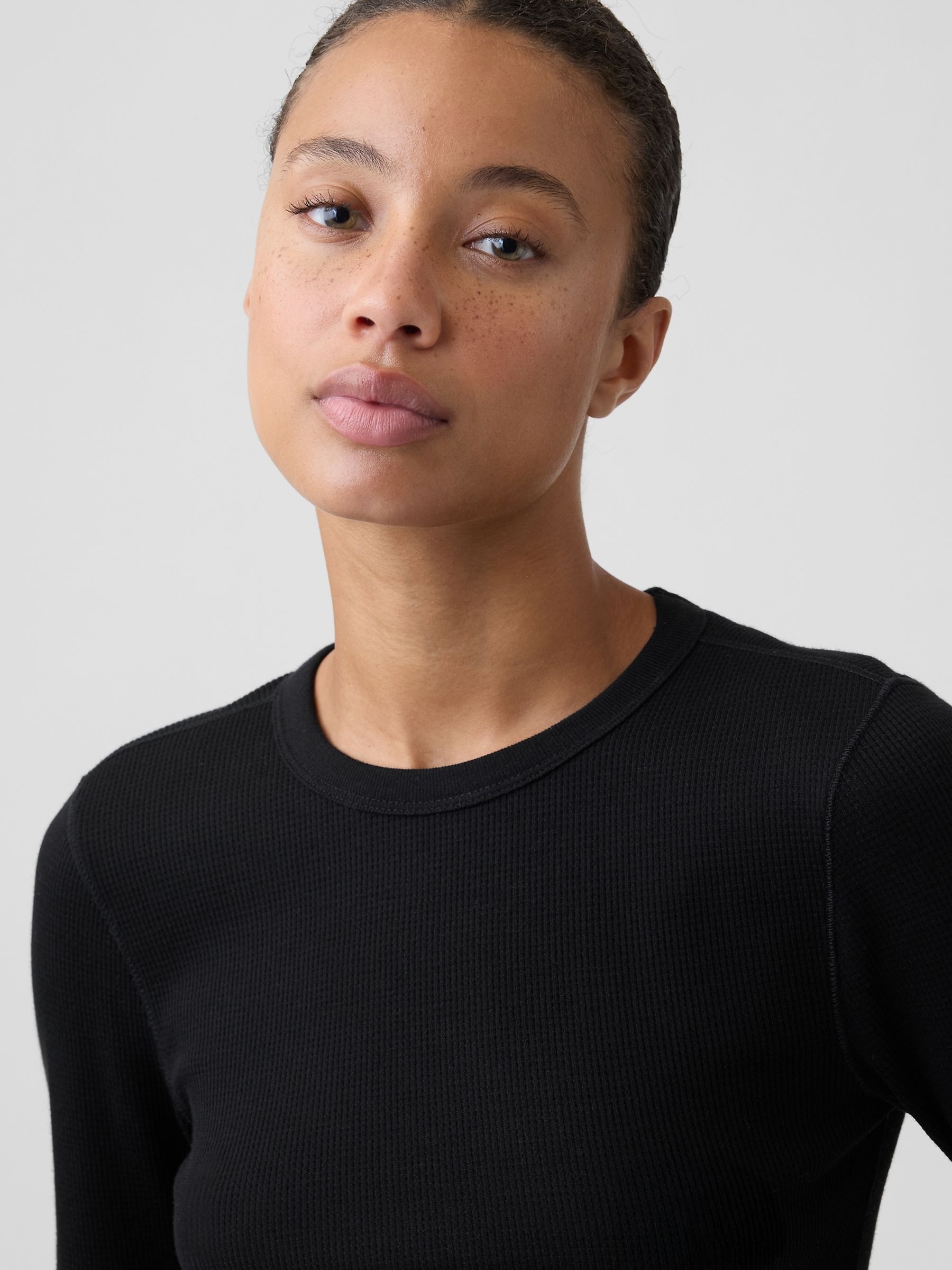 Black Waffle Knit Long Sleeve T-Shirt - Image 4 of 5